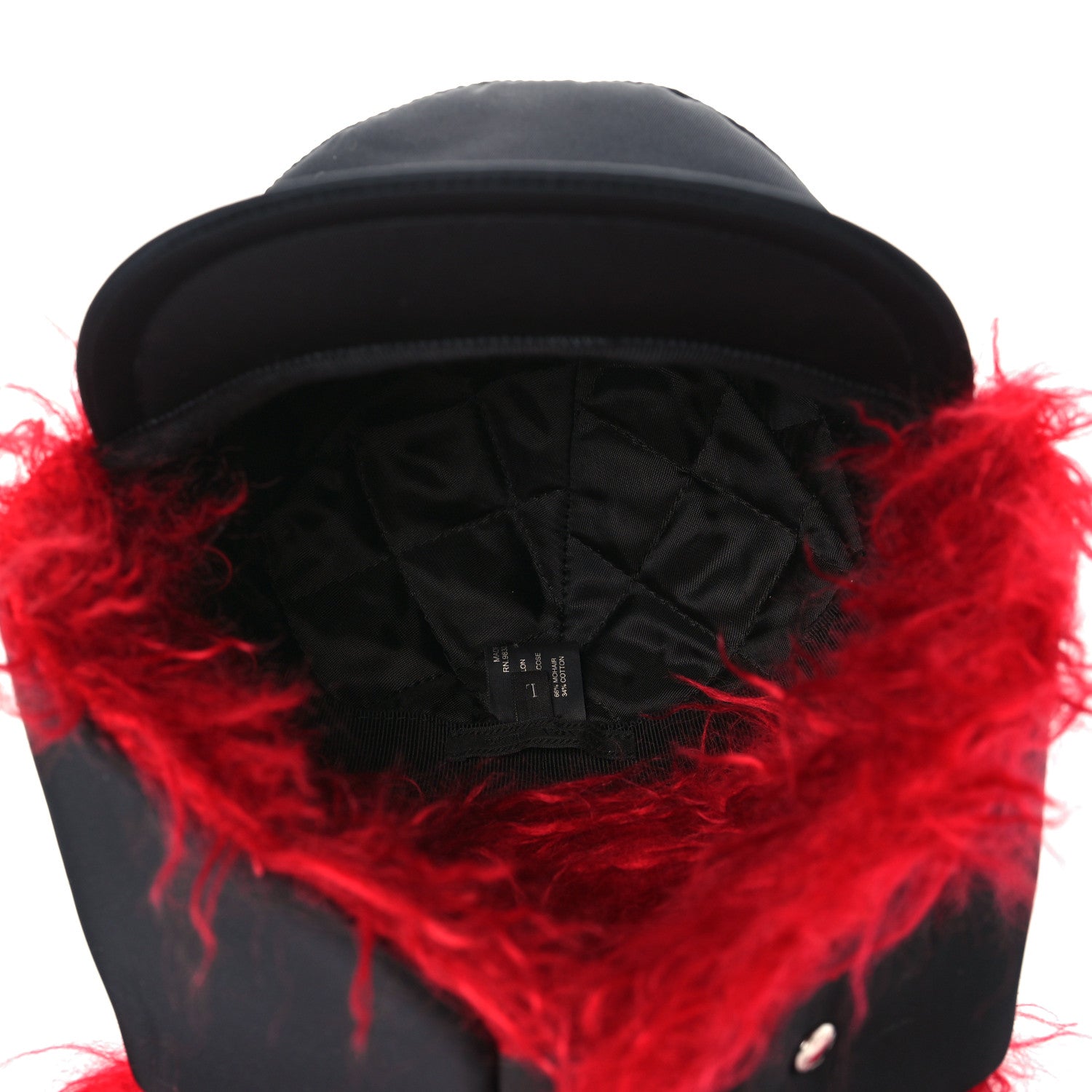 Prada Re-Nylon Curly Faux Fur Mens Ear Flap Baseball Hat L Black Cerise 5 of 6