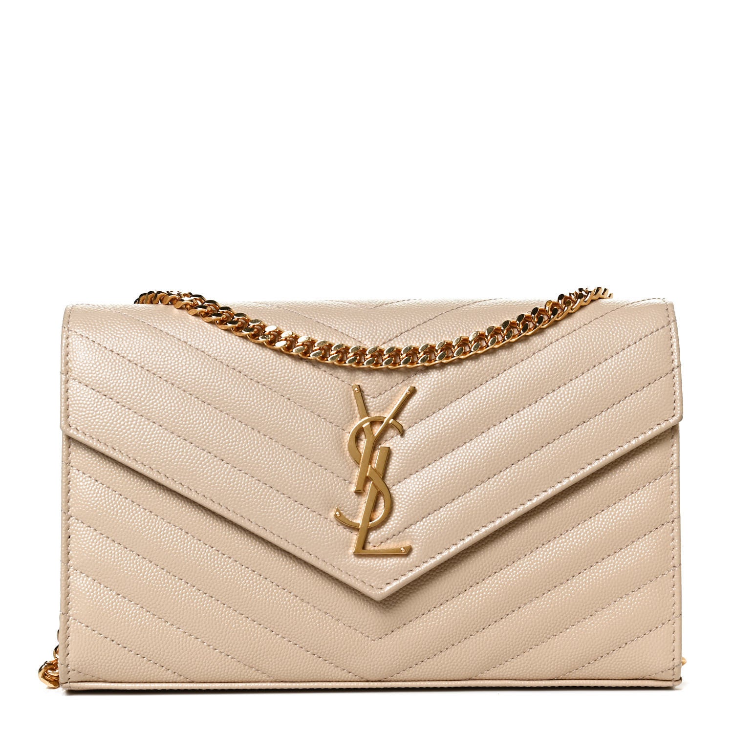 Saint Laurent Grain De Poudre Matelasse Chevron Monogram Chain Wallet Nude Powder 1 of 11