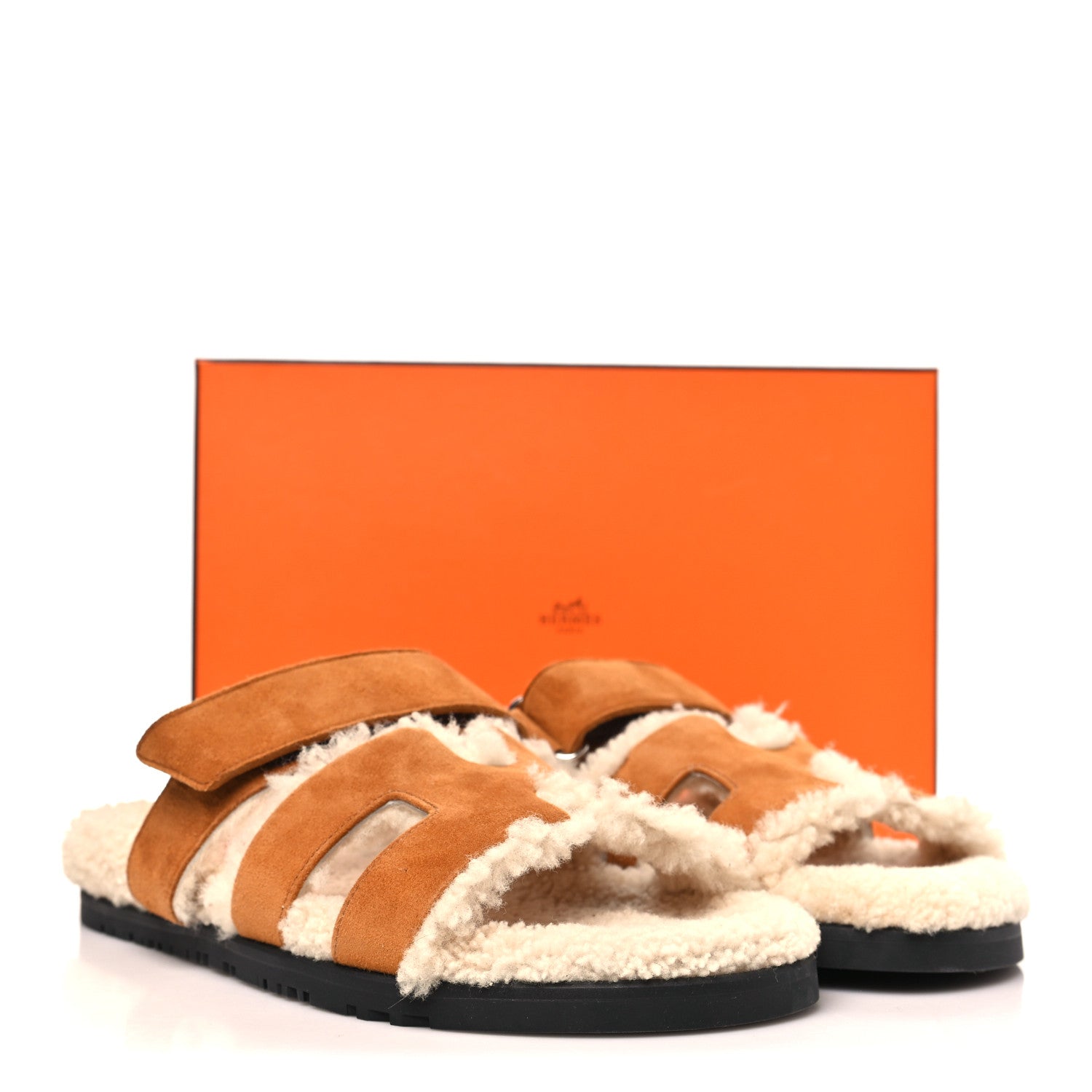 Hermes Suede Goatskin Woolskin Womens Chypre Sandals 39 Naturel Ecru 9 of 9