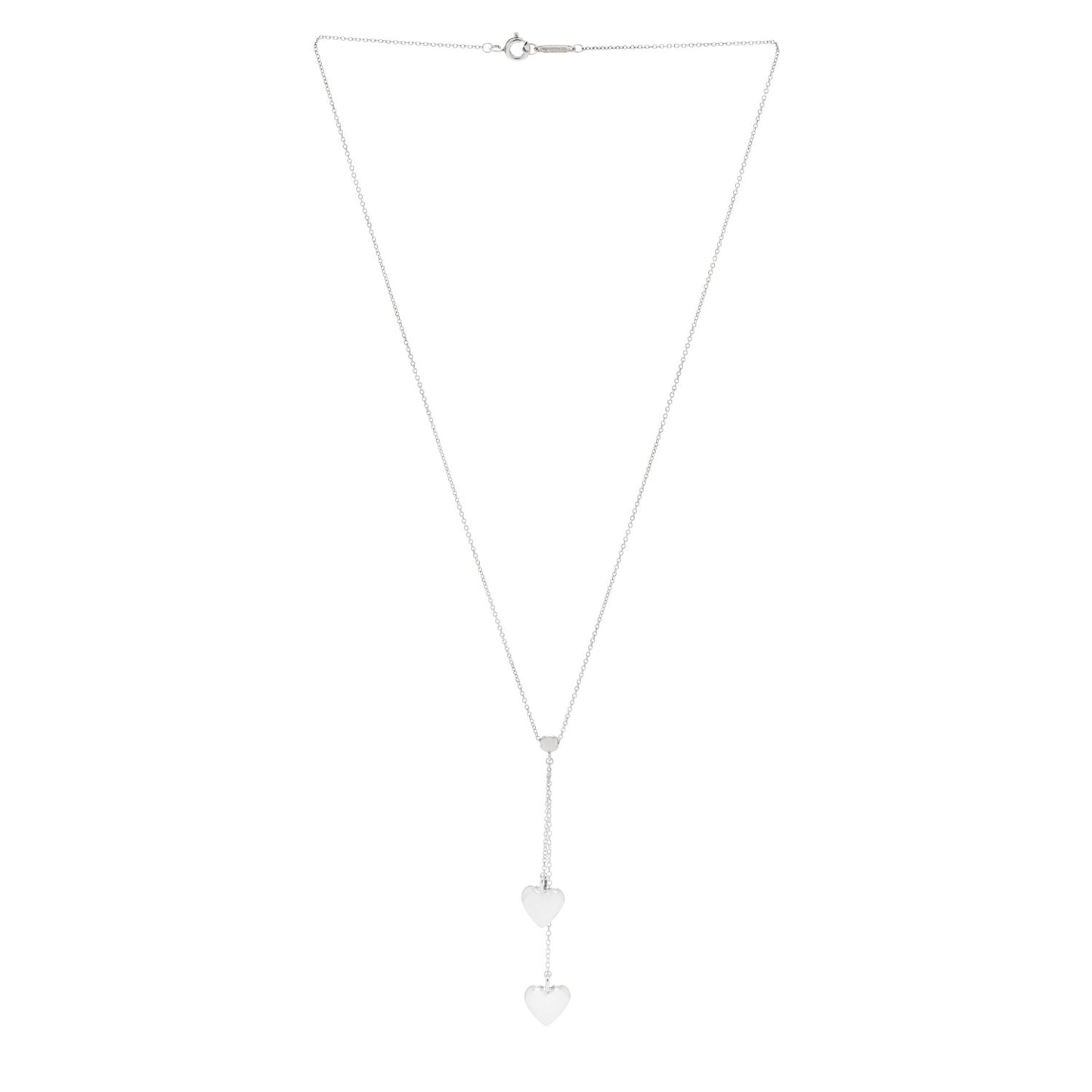Sterling Silver Double Heart Lariat Pendant Necklace