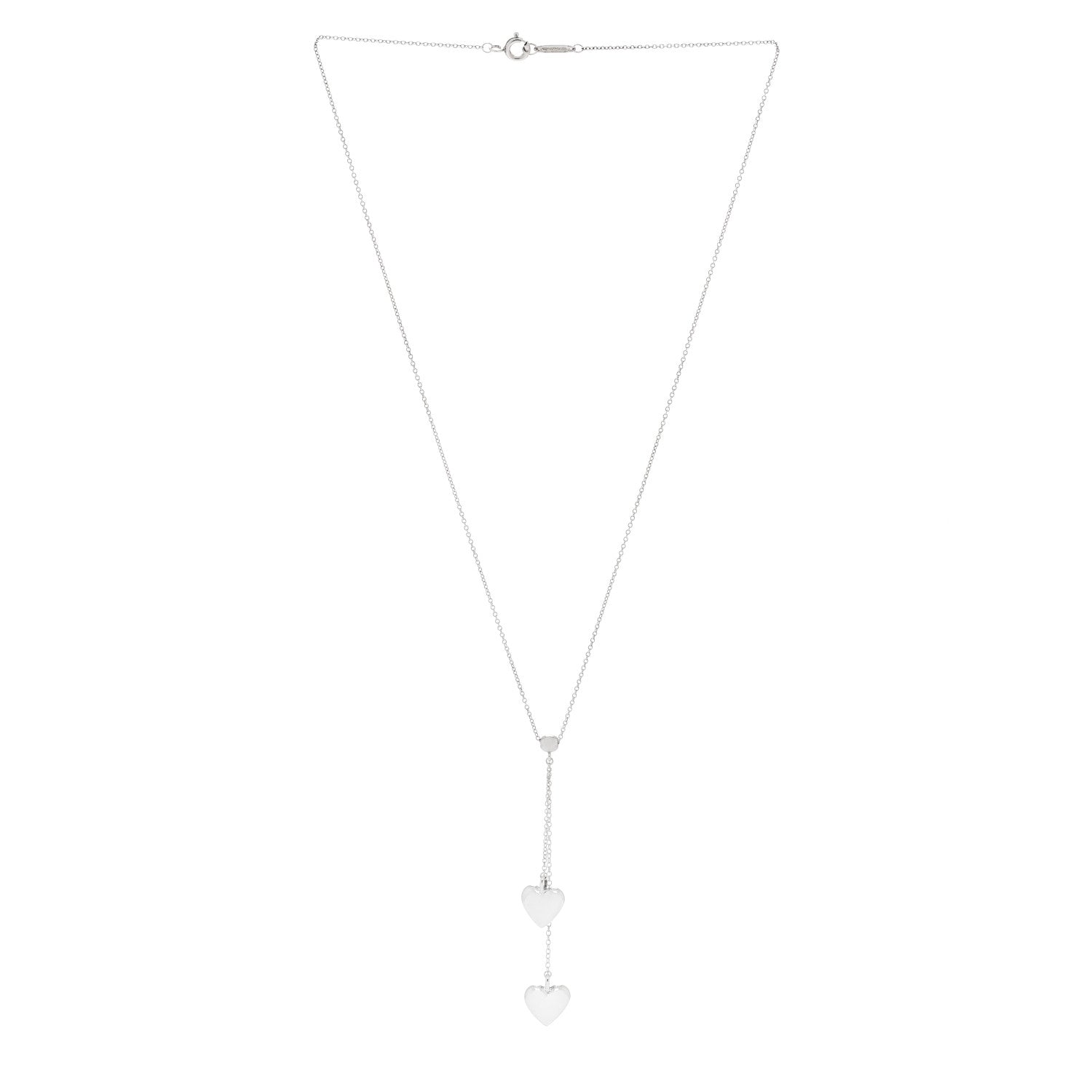 Tiffany Sterling Silver Double Heart Lariat Pendant Necklace 3 of 5