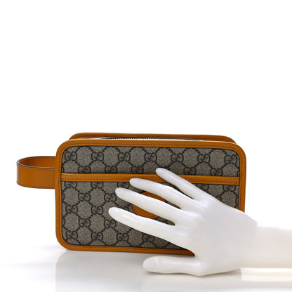 Gucci GG Supreme Monogram Textured Calfskin Retro Interlocking G Travel Pouch Beige Yellow 2 of 9