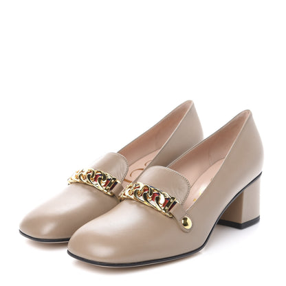Gucci Malaga Kid Sylvie Web Chain Mid Heel Loafers 40.5 Mud 3 of 10