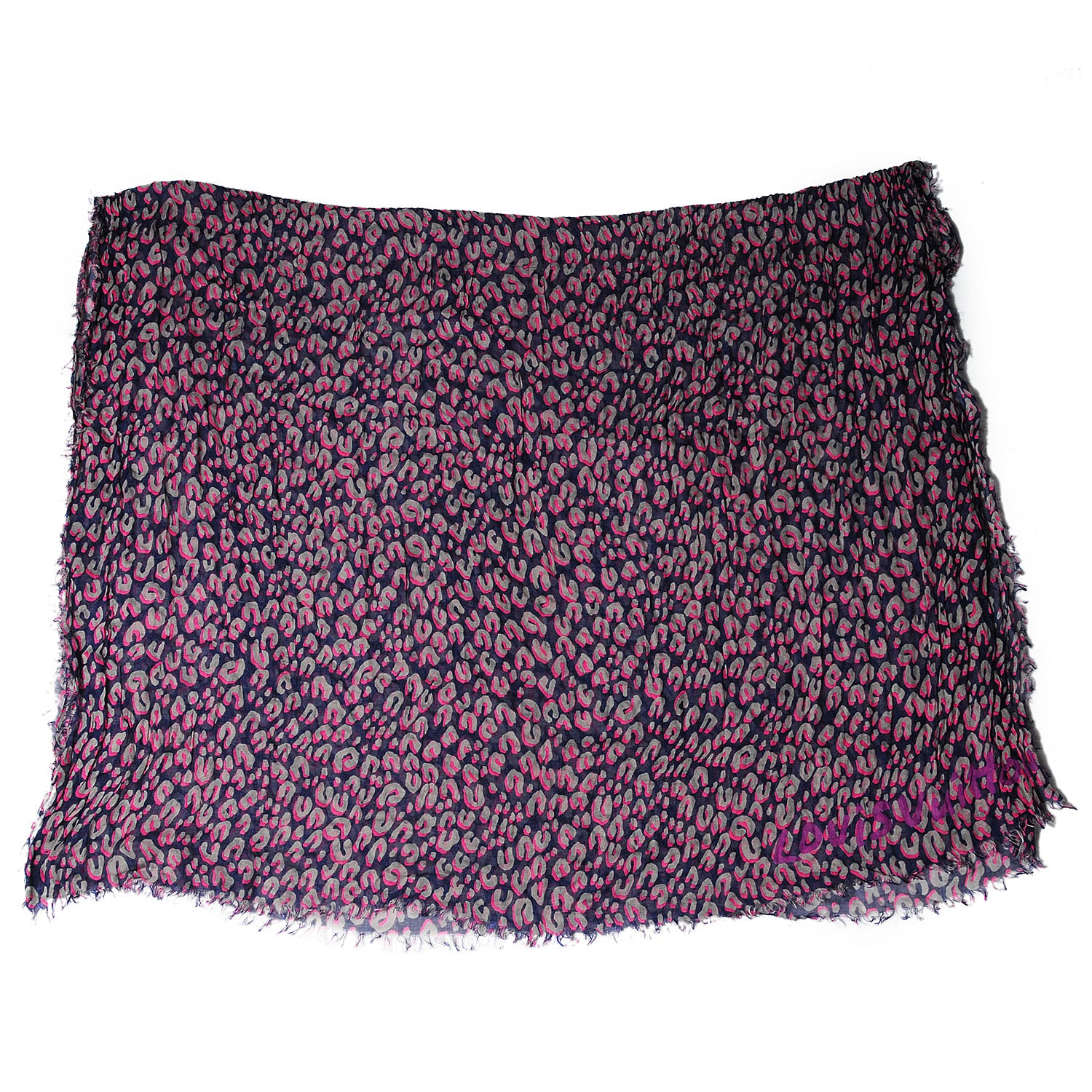Louis Vuitton Cashmere Silk Leopard Stole Blue Nuit 2 of 4