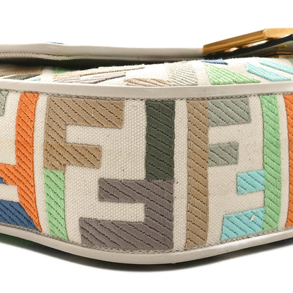 Fendi Canvas Vitello Seta FF Multicolor Embroidered Baguette Grezzo Multicolor Latte 9 of 10