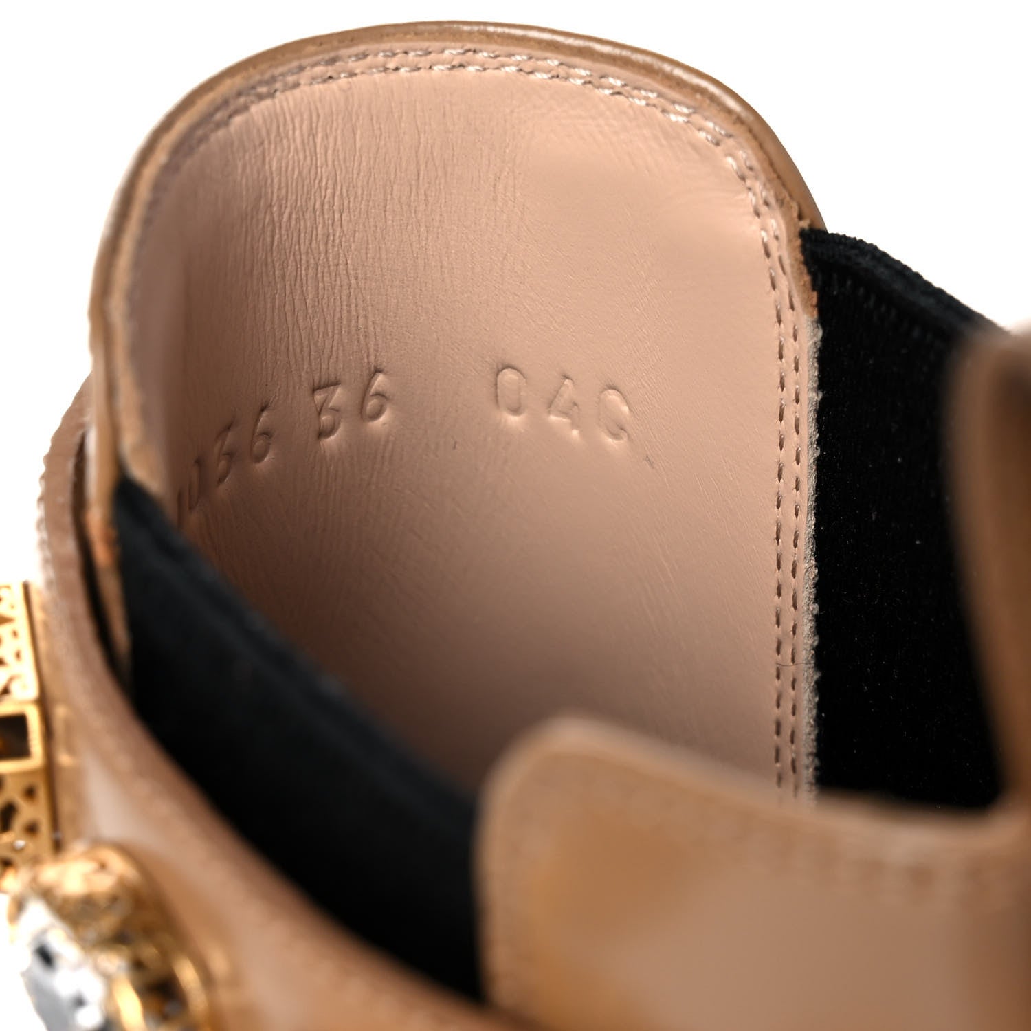 Gucci Calfskin Crystal GG Trip Chelsea Ankle Boots 36 Natural Tan 9 of 12