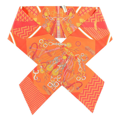 Hermes Silk Bouquets Selliers Maxi Twilly Orange Rouge Vieil Or 1 of 5