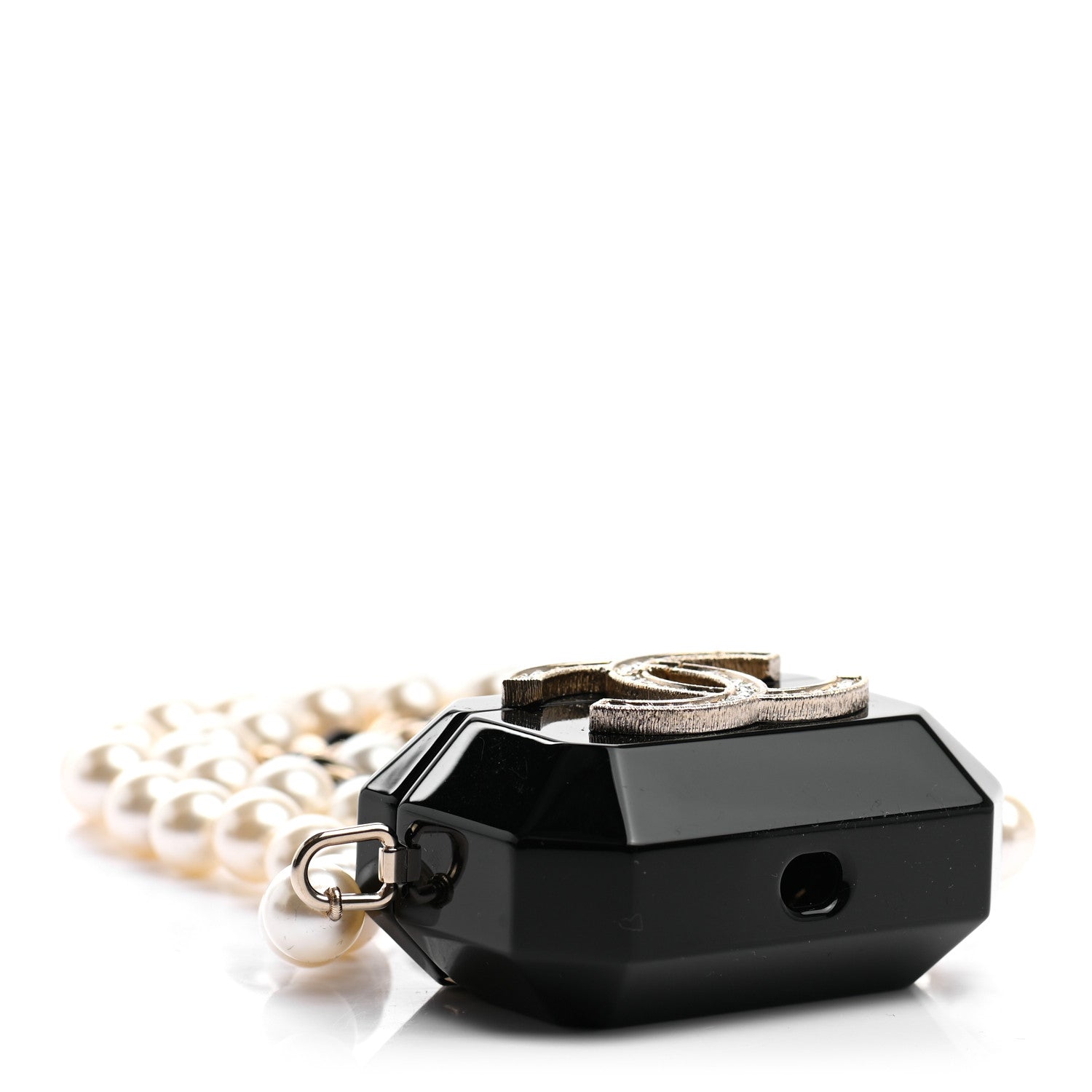 Chanel Resin Crystal Pearl Airpods Pro Holder Necklace Black Pearly White 5 of 7