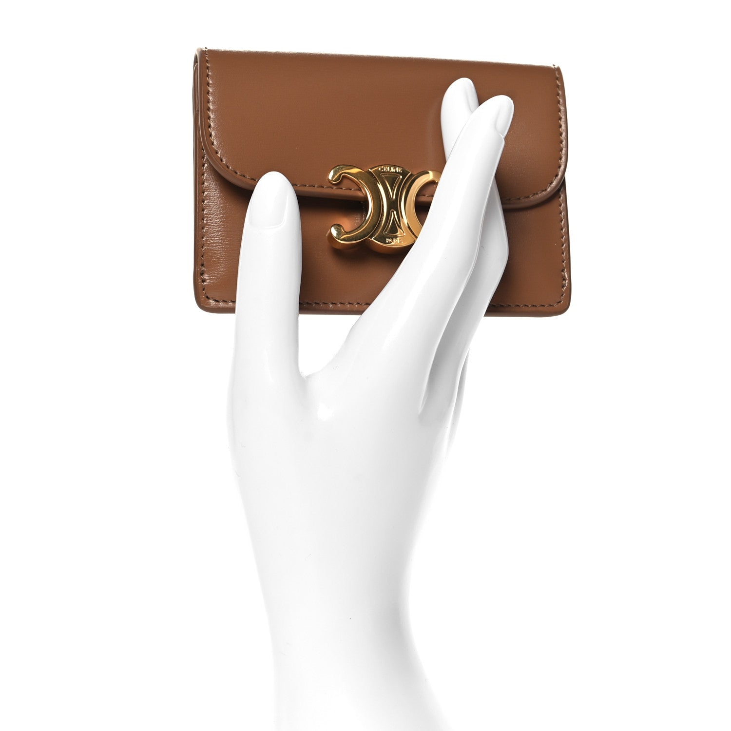 Celine Shiny Calfskin Triomphe Flap Card Holder Bronze 2 of 9