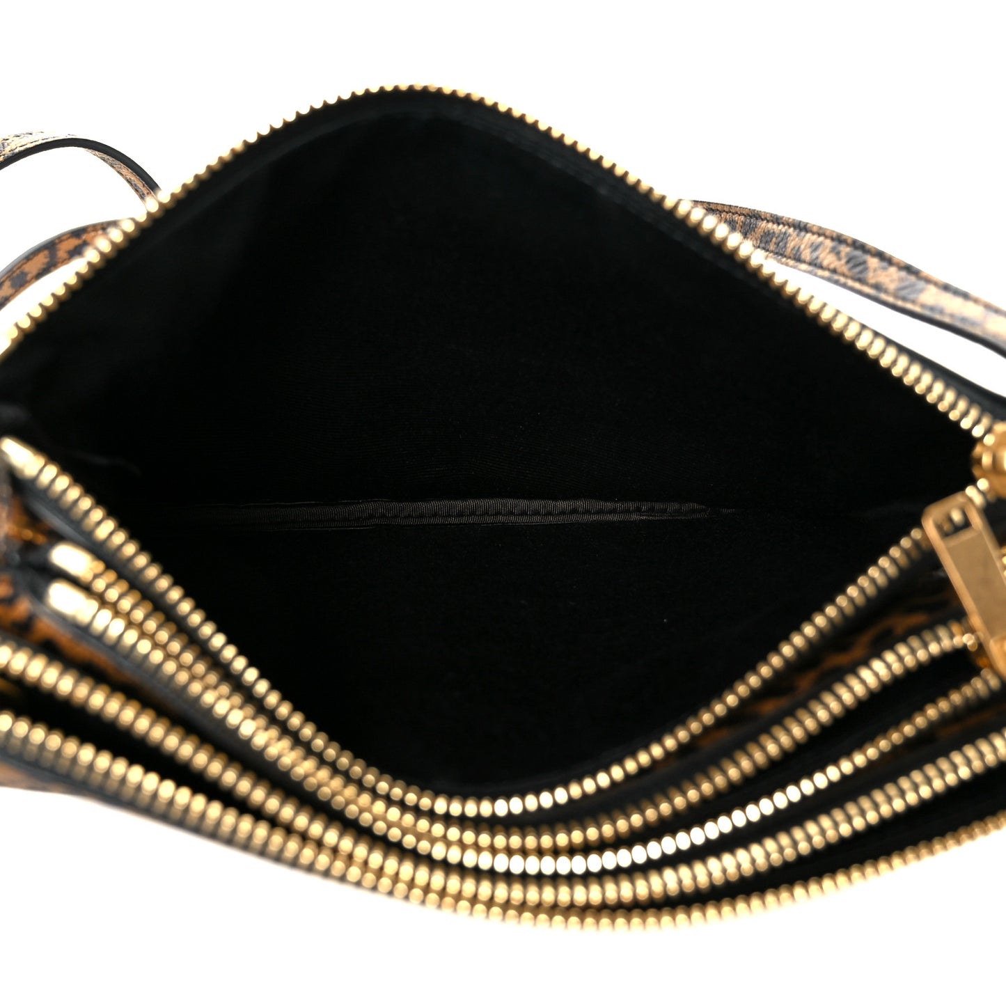 Goatskin Leopard Printed Small Trio Crossbody Bag Brown Black