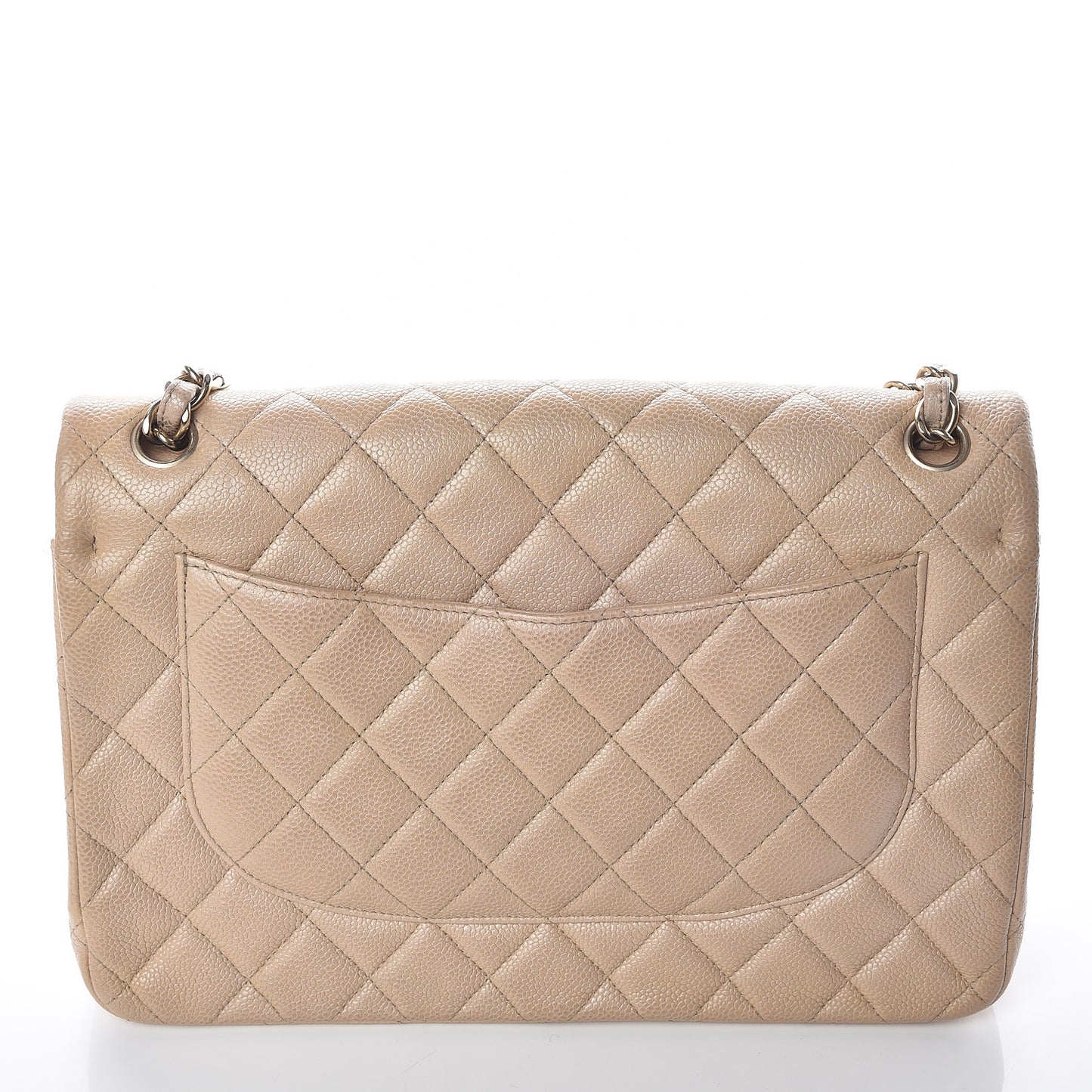 Pearly Caviar Quilted Jumbo Double Flap Beige