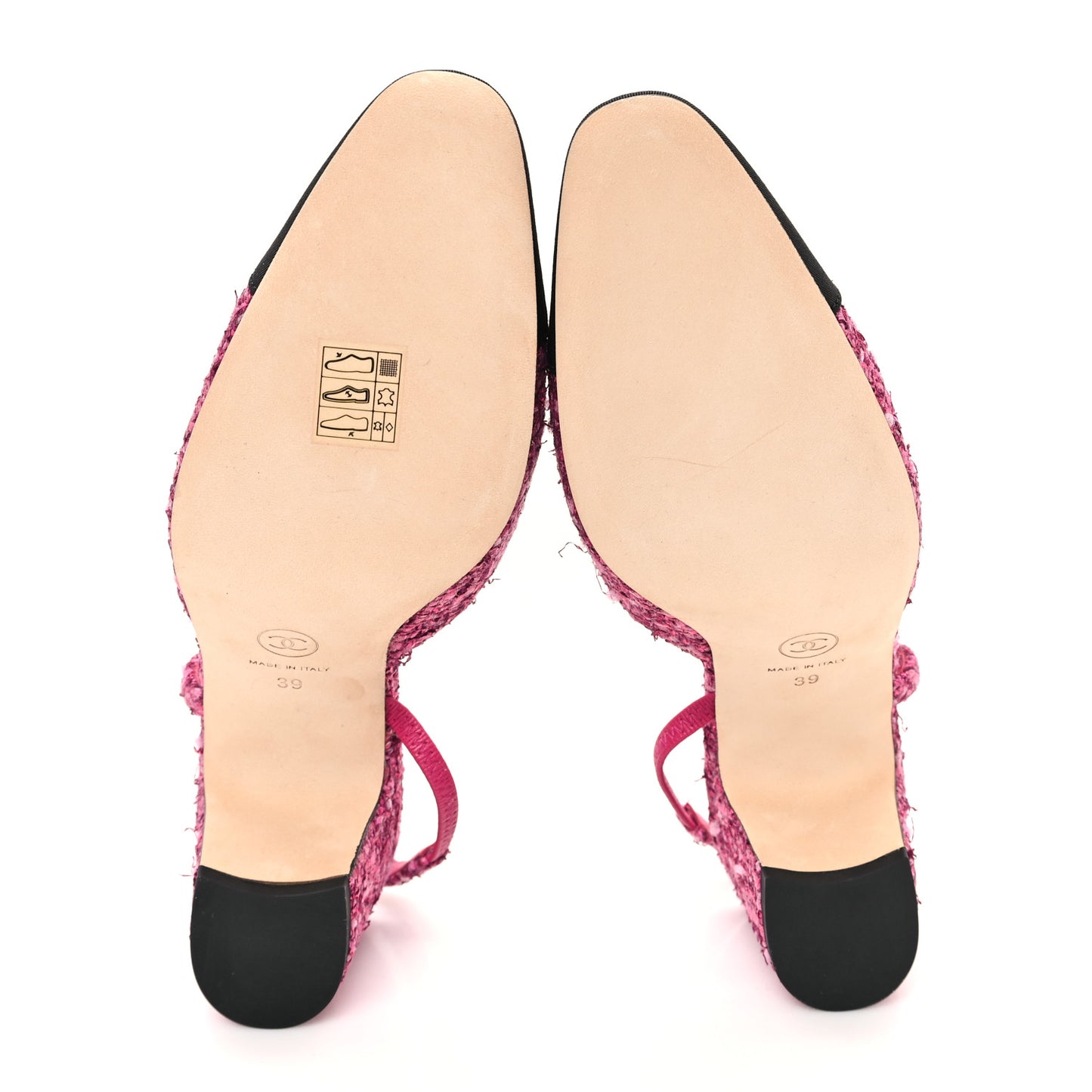 Tweed Grosgrain Cap Toe CC Slingback Pumps 39 Pink Black