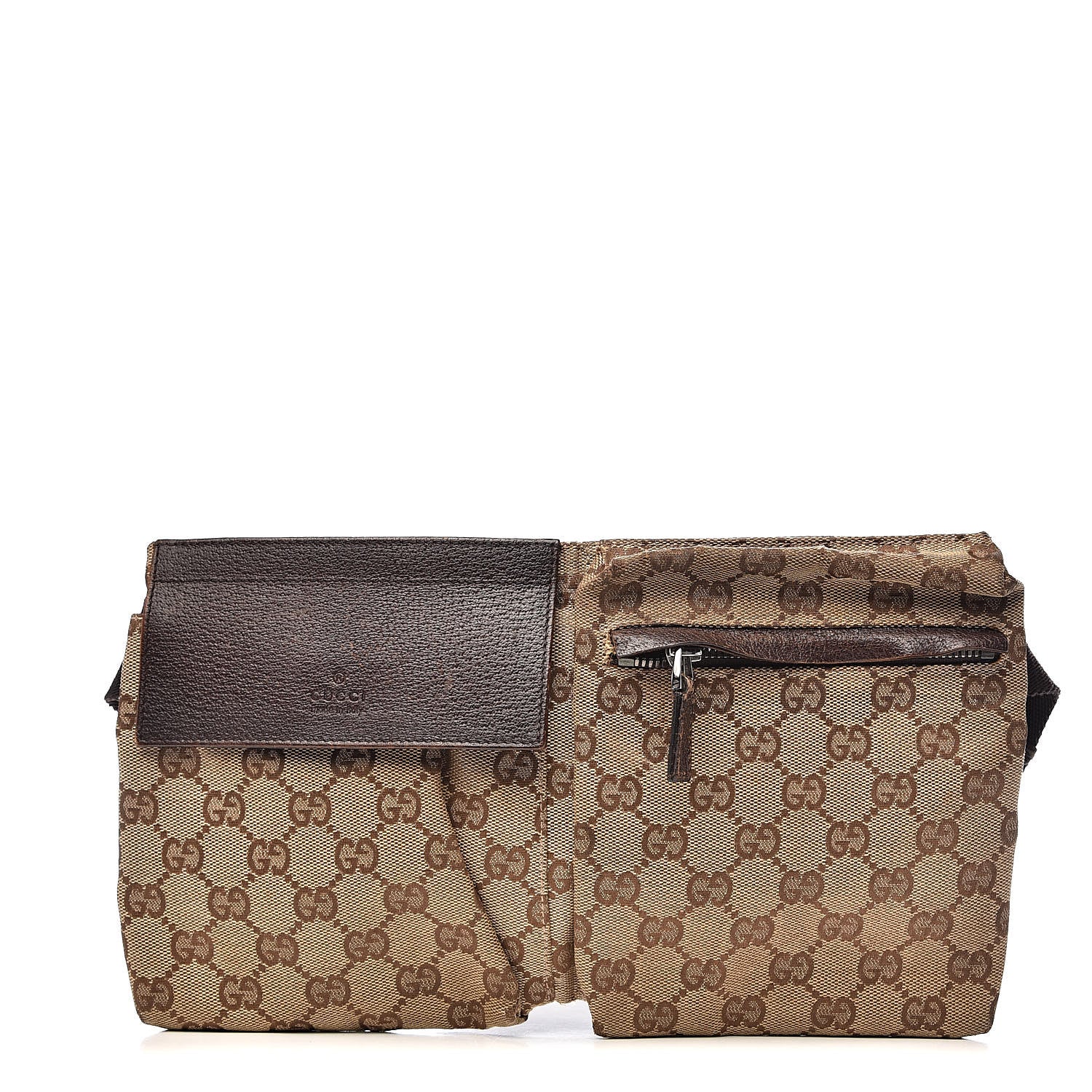 Gucci GG Monogram Double Pocket Belt Bag Dark Brown 1 of 12