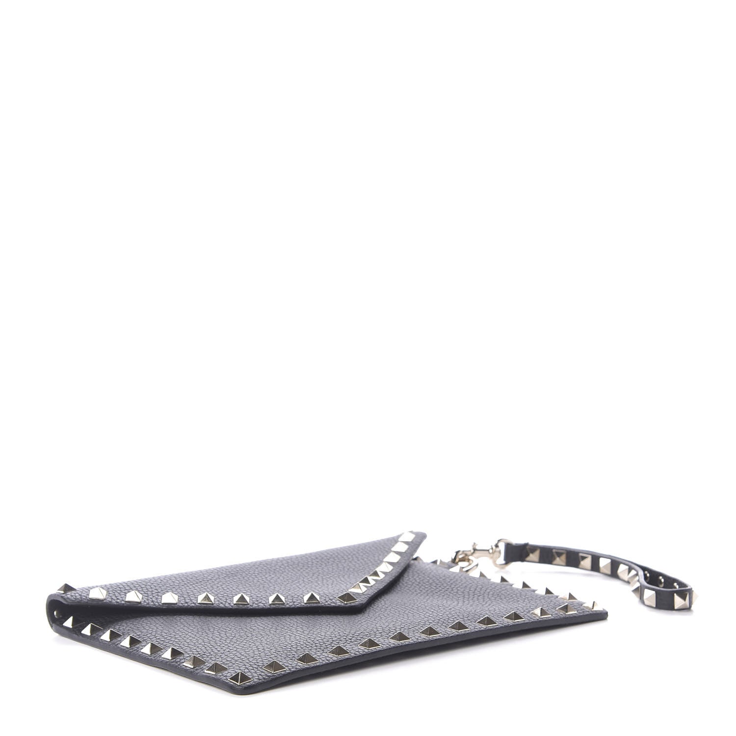 Valentino Garavani Pebbled Calfskin Medium Rockstud Envelope Flat Wristlet Pouch Black 4 of 8