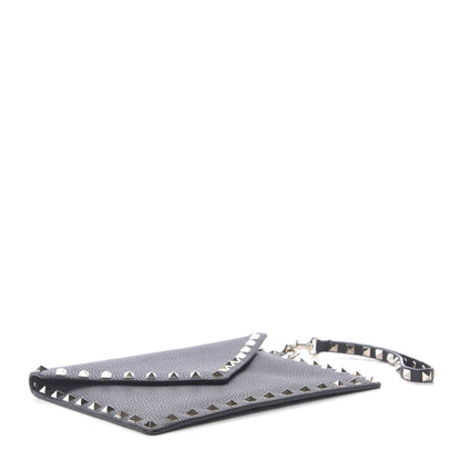 Valentino Garavani Pebbled Calfskin Medium Rockstud Envelope Flat Wristlet Pouch Black 4 of 8
