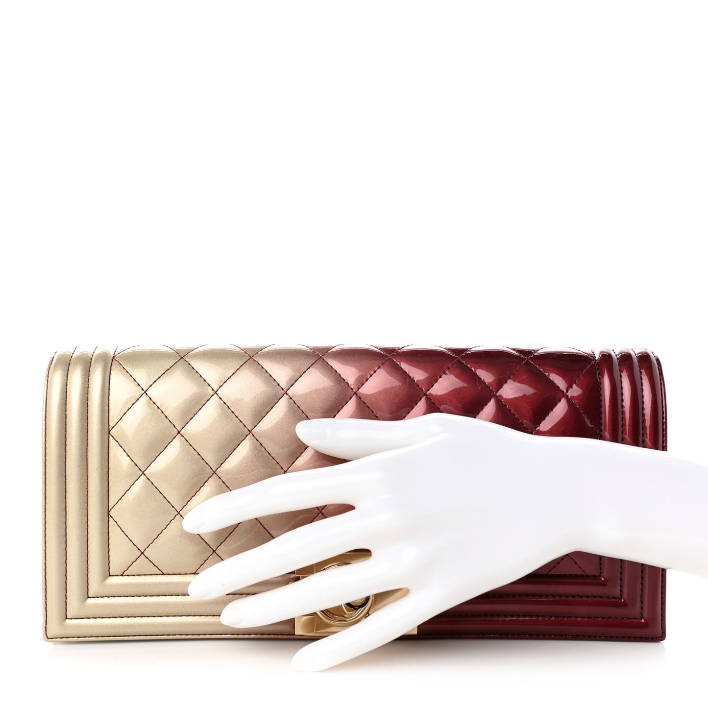 Patent Calfskin Quilted Boy Clutch Beige Pink