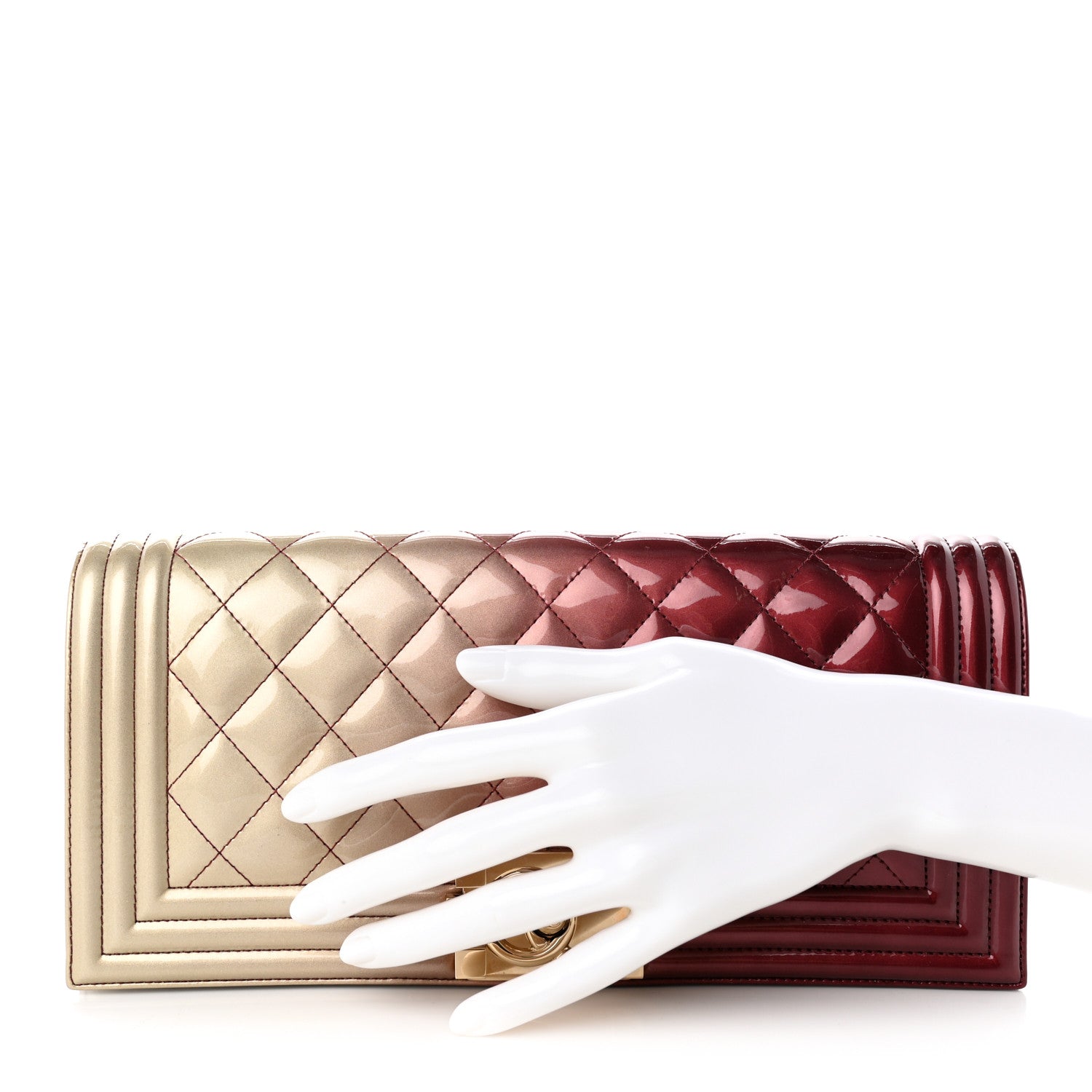 Chanel Patent Calfskin Quilted Boy Clutch Beige Pink 2 of 8
