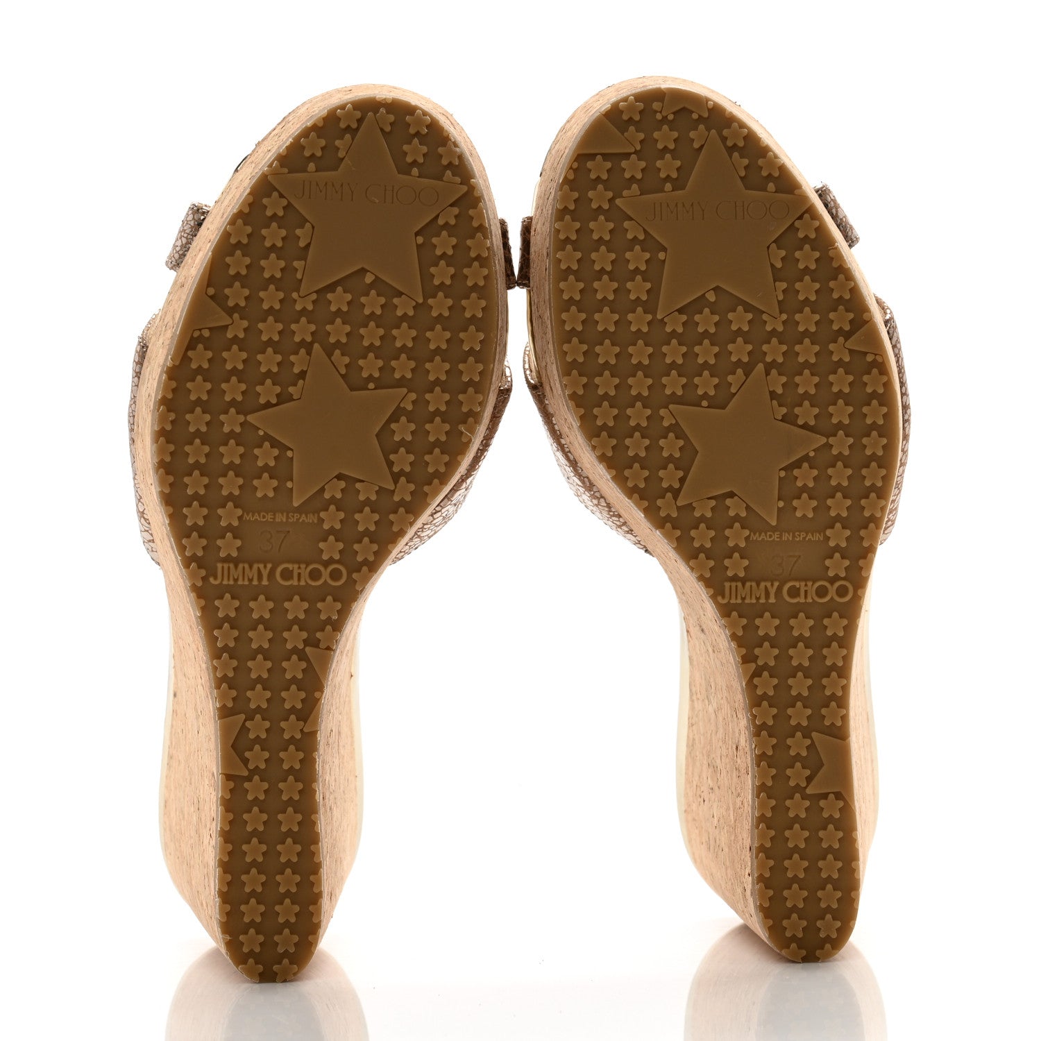 Jimmy Choo Metallic Grained Calfskin Cork Pandora Wedges 37 Nude 5 of 8