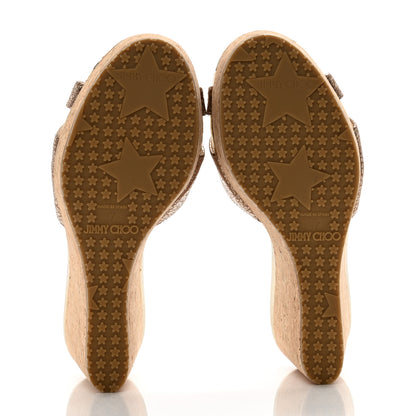 Jimmy Choo Metallic Grained Calfskin Cork Pandora Wedges 37 Nude 5 of 8