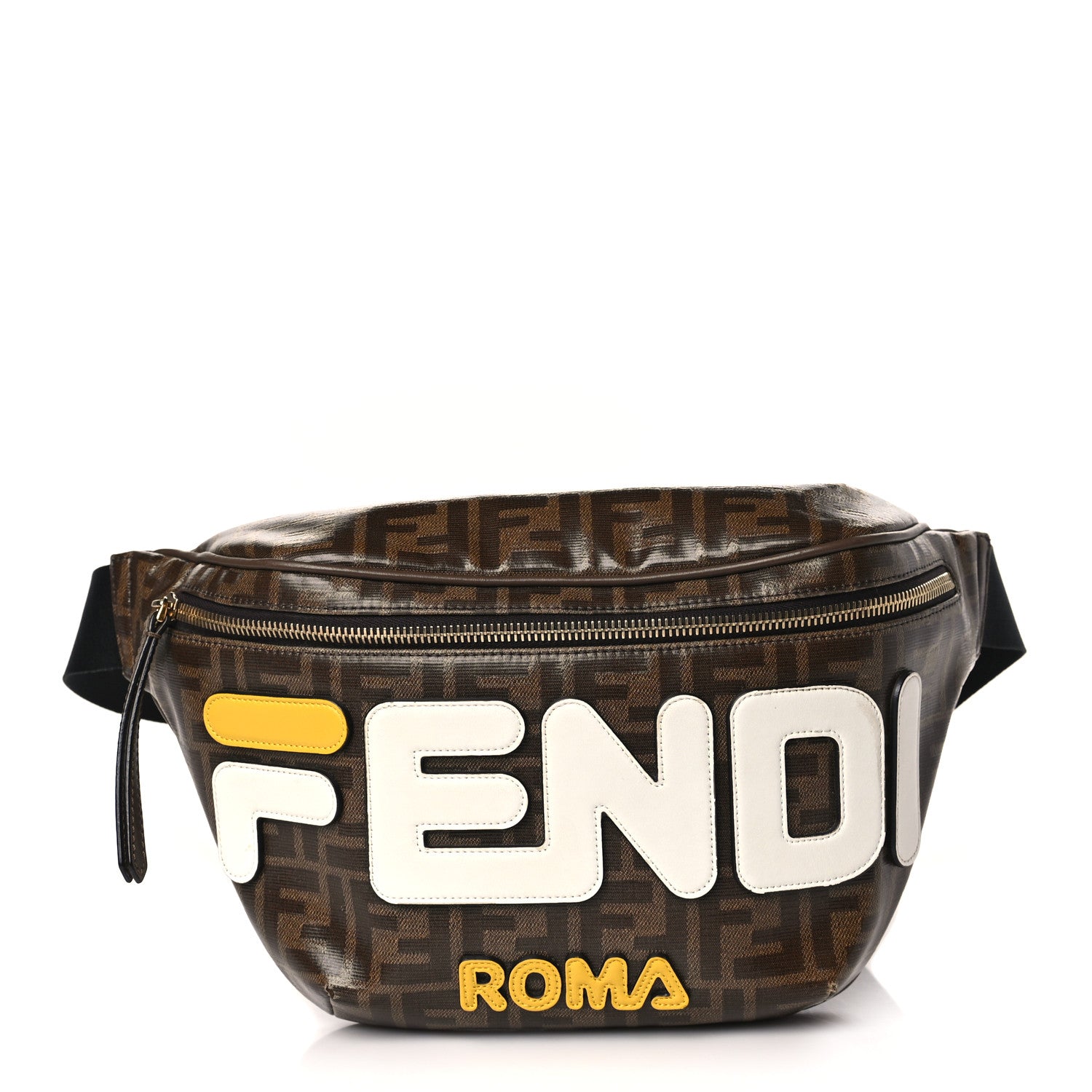 Fendi X FILA Glazed Fabric Vitello Century FF 1974 Mania Belt Bag Mogano Panna White 1 of 9