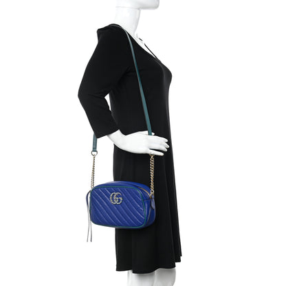 Gucci Azalea Calfskin Enamel Matelasse Diagonal Small Torchon GG Marmont Chain Shoulder Bag Imperial Blue Pavone 2 of 11