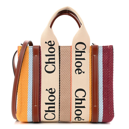 Chloe Cotton Calfskin Small Woody Striped Ribbon Tote Multicolor 1 of 10