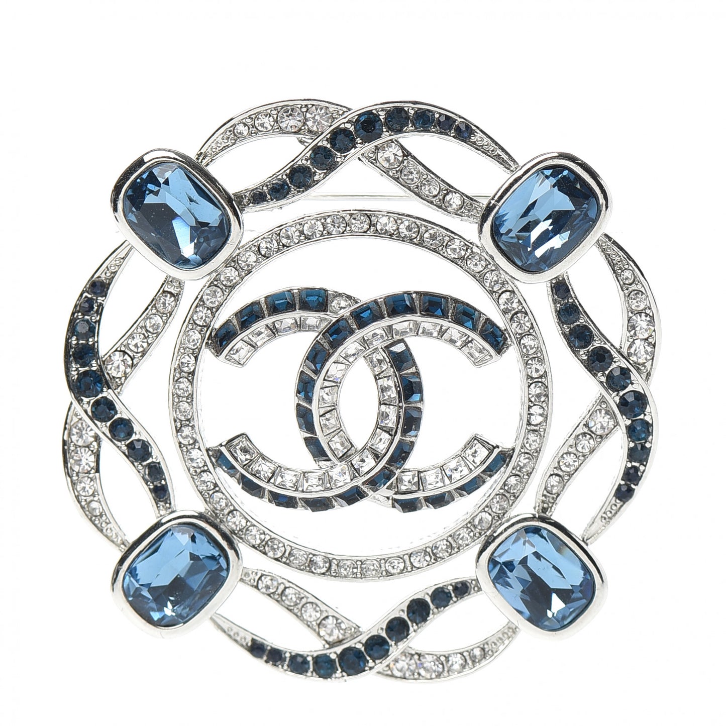 Crystal CC Brooch Silver Blue