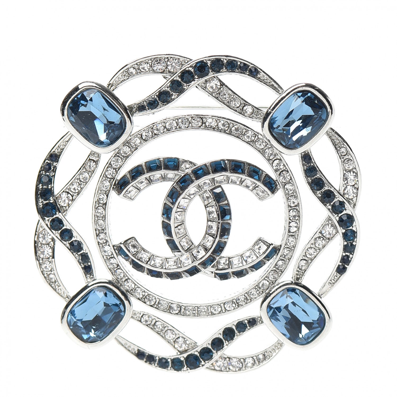 Chanel Crystal CC Brooch Silver Blue 1 of 5