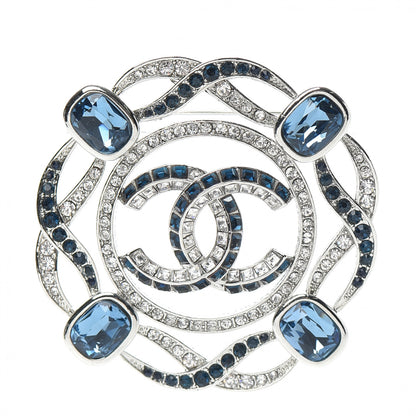 Chanel Crystal CC Brooch Silver Blue 1 of 5