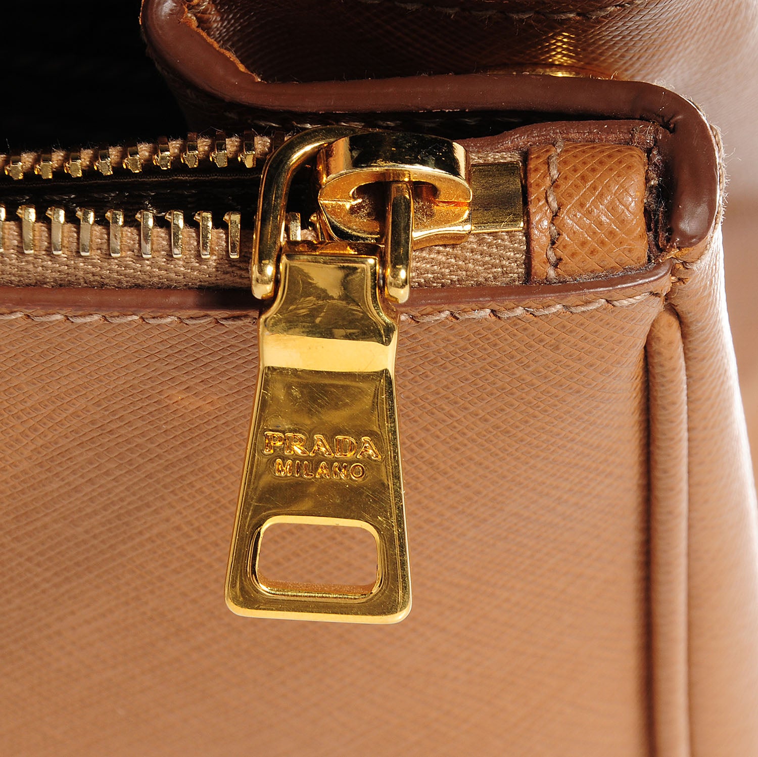 Prada Saffiano Lux Medium Double Zip Tote Caramel 7 of 11