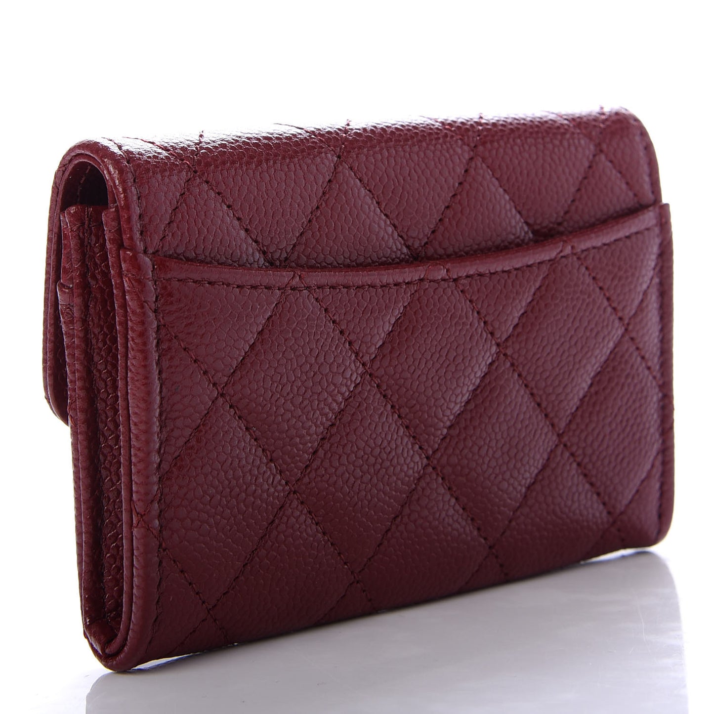Caviar Quilted Flap Card Holder Wallet Dark Red