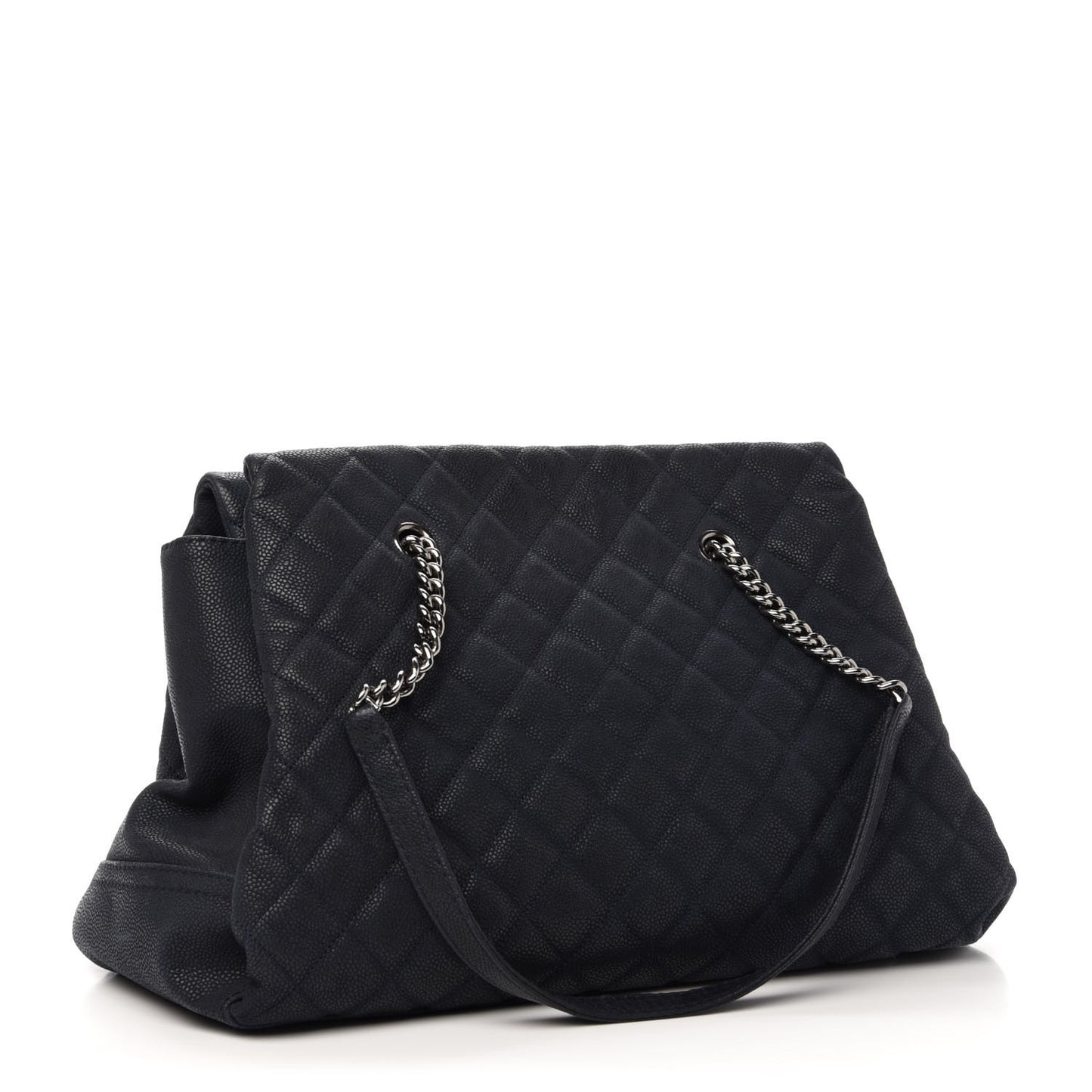 Iridescent Caviar Quilted Lady Pearly Tote Navy