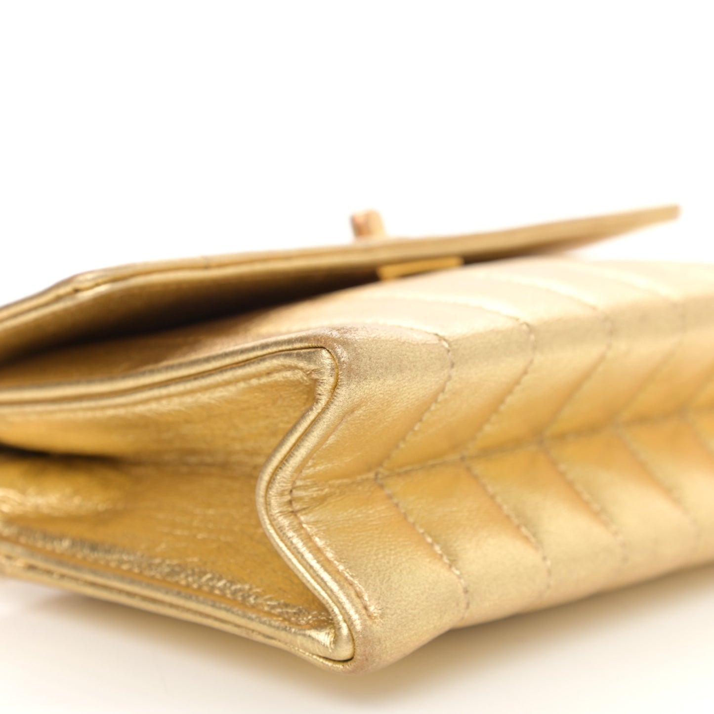 Metallic Lambskin Vertical Quilted Mini Flap Gold