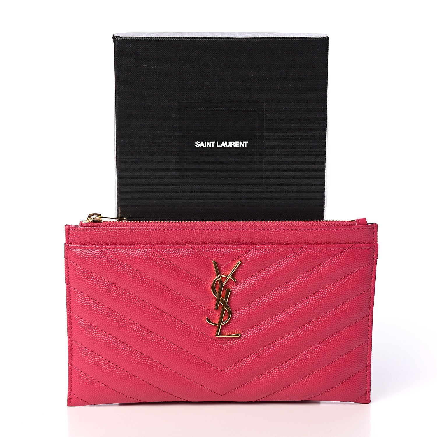 Saint Laurent Grain De Poudre Chevron Monogram Bill Pouch Fresh Fuxia 7 of 7