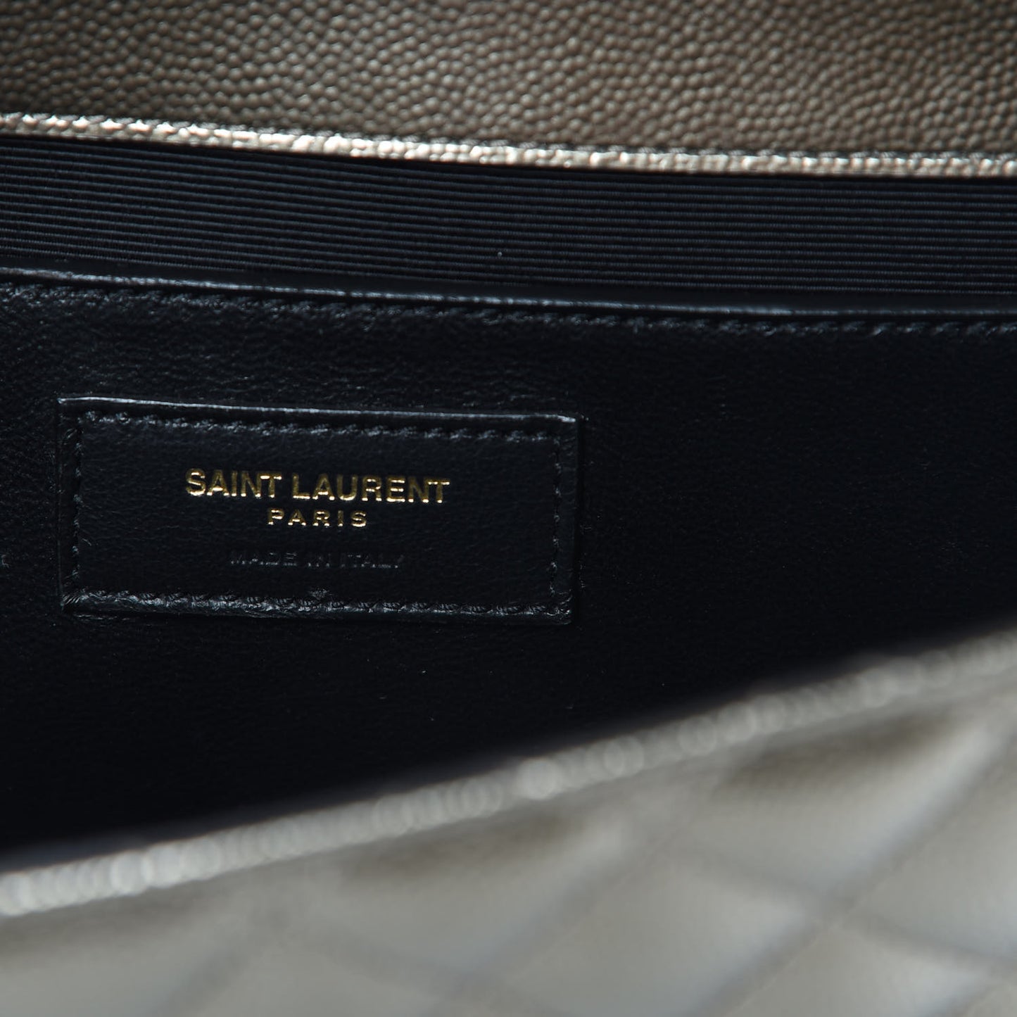 Metallic Grain De Poudre Textured Mixed Matelasse Triquilt Medium Monogram Satchel Piombo