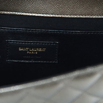 Saint Laurent Metallic Grain De Poudre Textured Mixed Matelasse Triquilt Medium Monogram Satchel Piombo 6 of 10