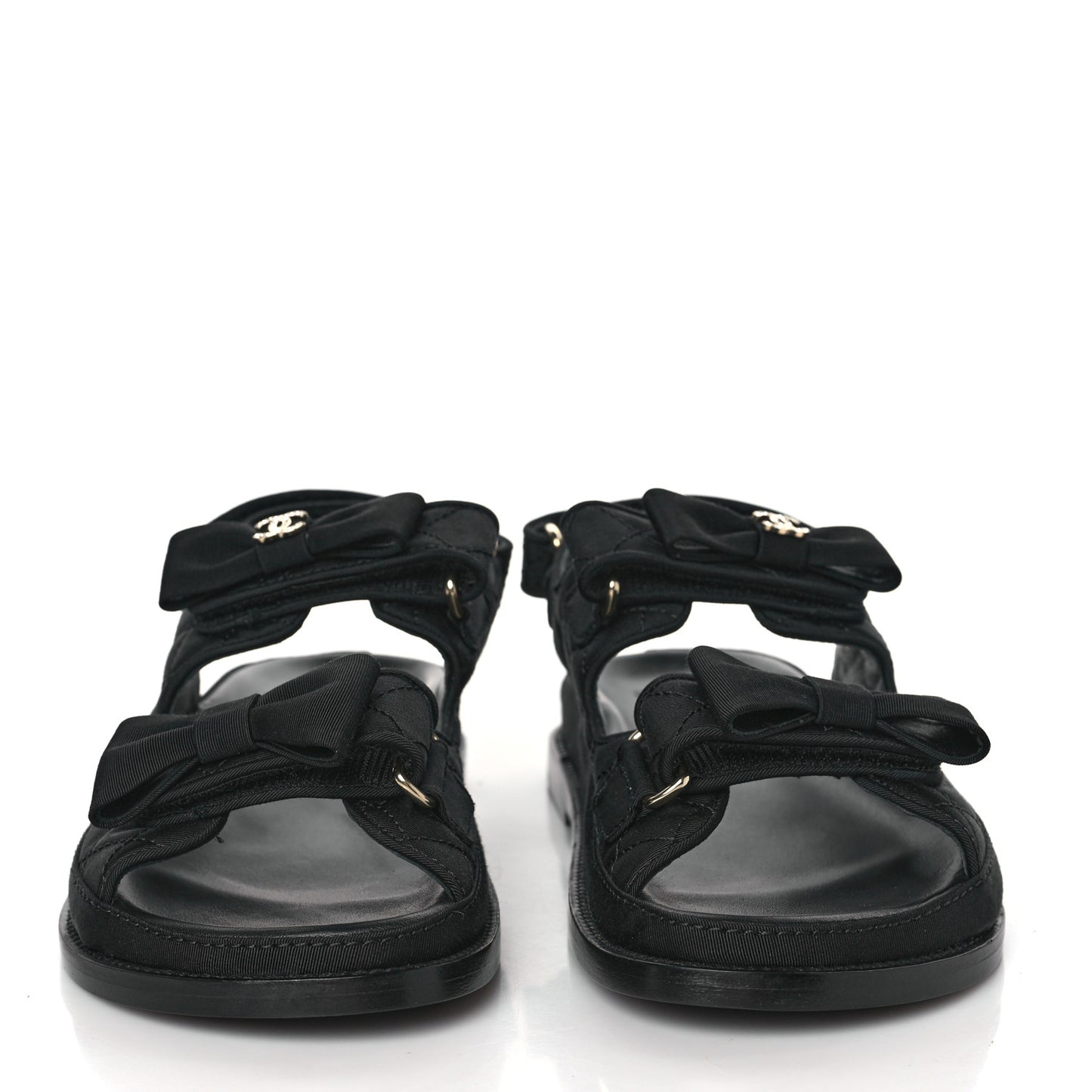 Grosgrain Quilted Bow Dad Sandals 38.5 Black