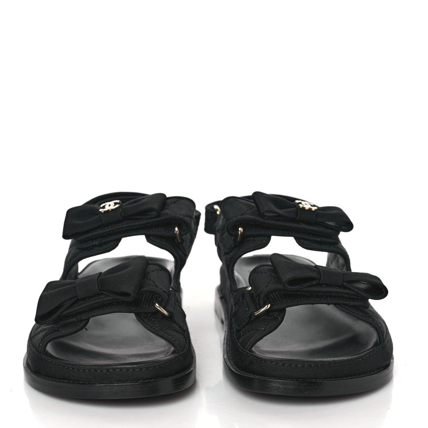 Chanel Grosgrain Quilted Bow Dad Sandals 38.5 Black 3 of 9