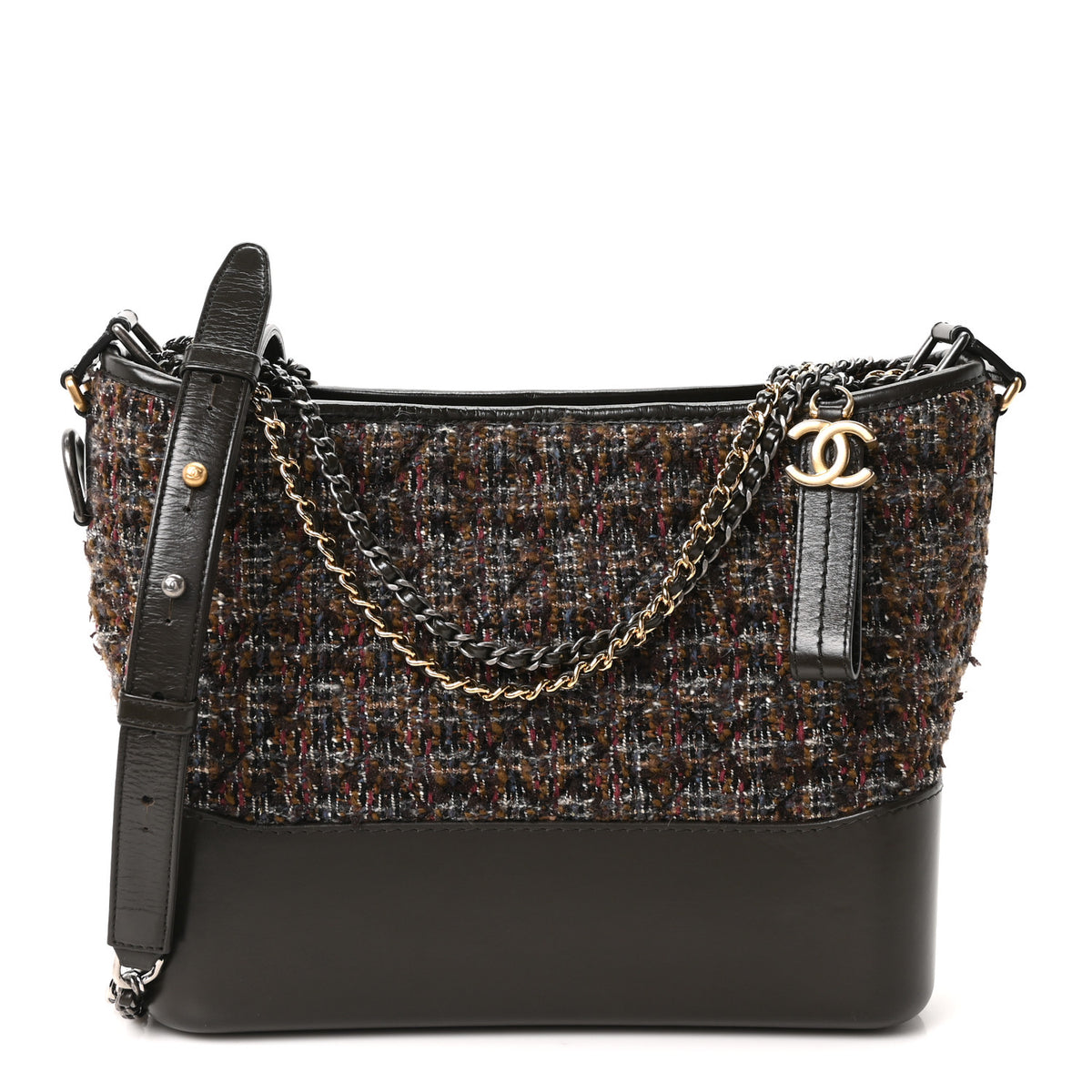 Tweed Calfskin Medium Gabrielle Hobo Brown