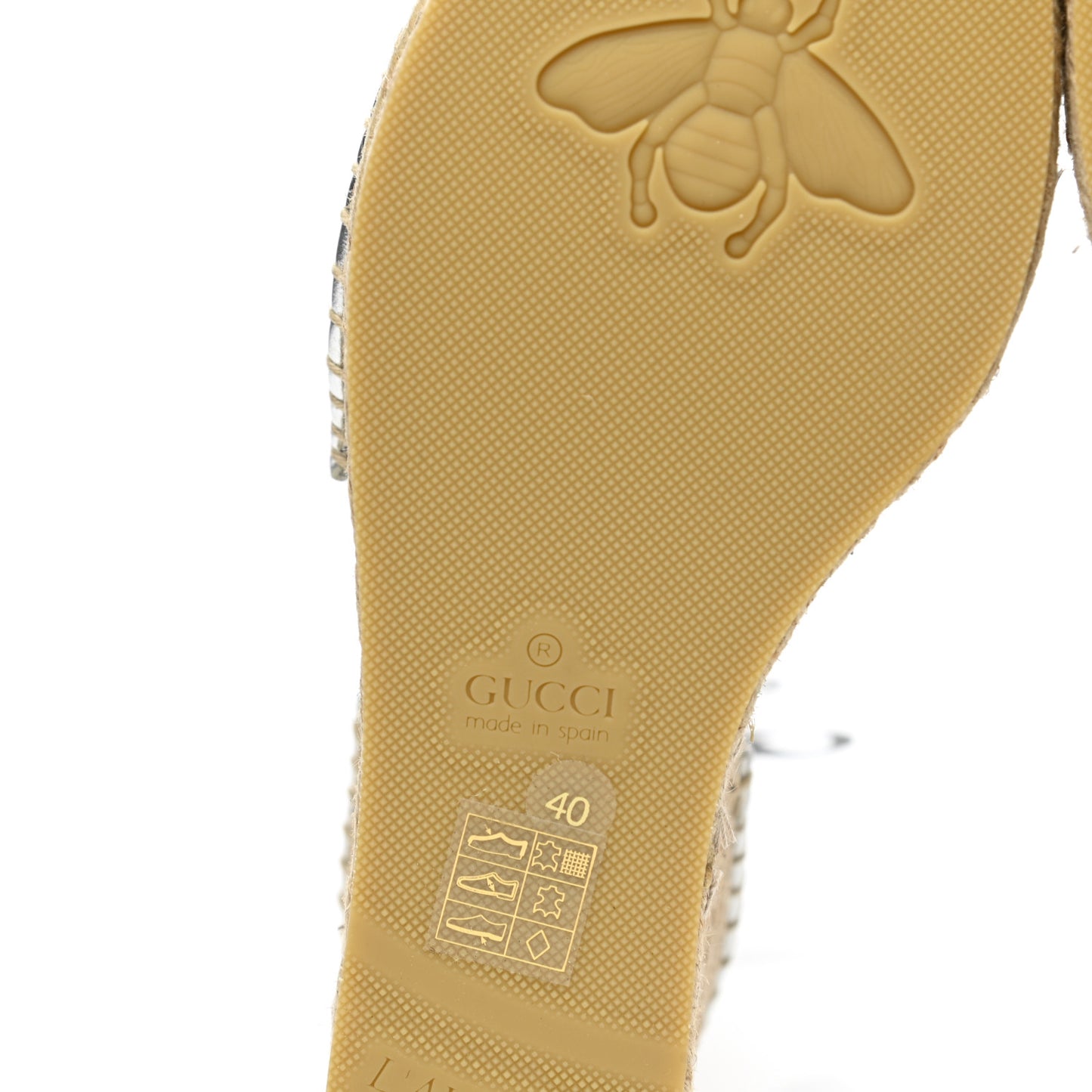 Lame GG Monogram Ankle Wrap Platform Espadrille Wedges 40 Silver Beige Light Grey