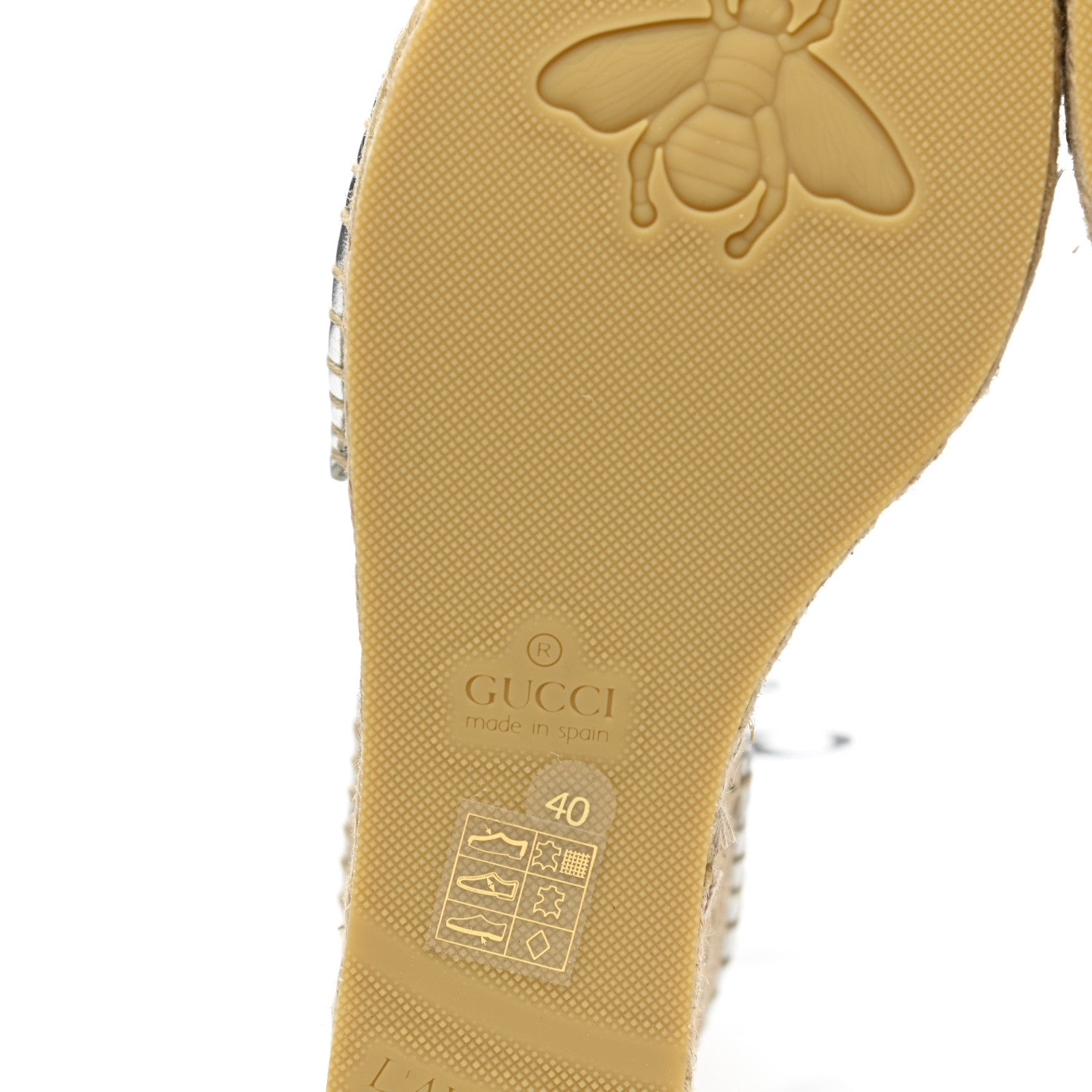 Gucci Lame GG Monogram Ankle Wrap Platform Espadrille Wedges 40 Silver Beige Light Grey 6 of 9