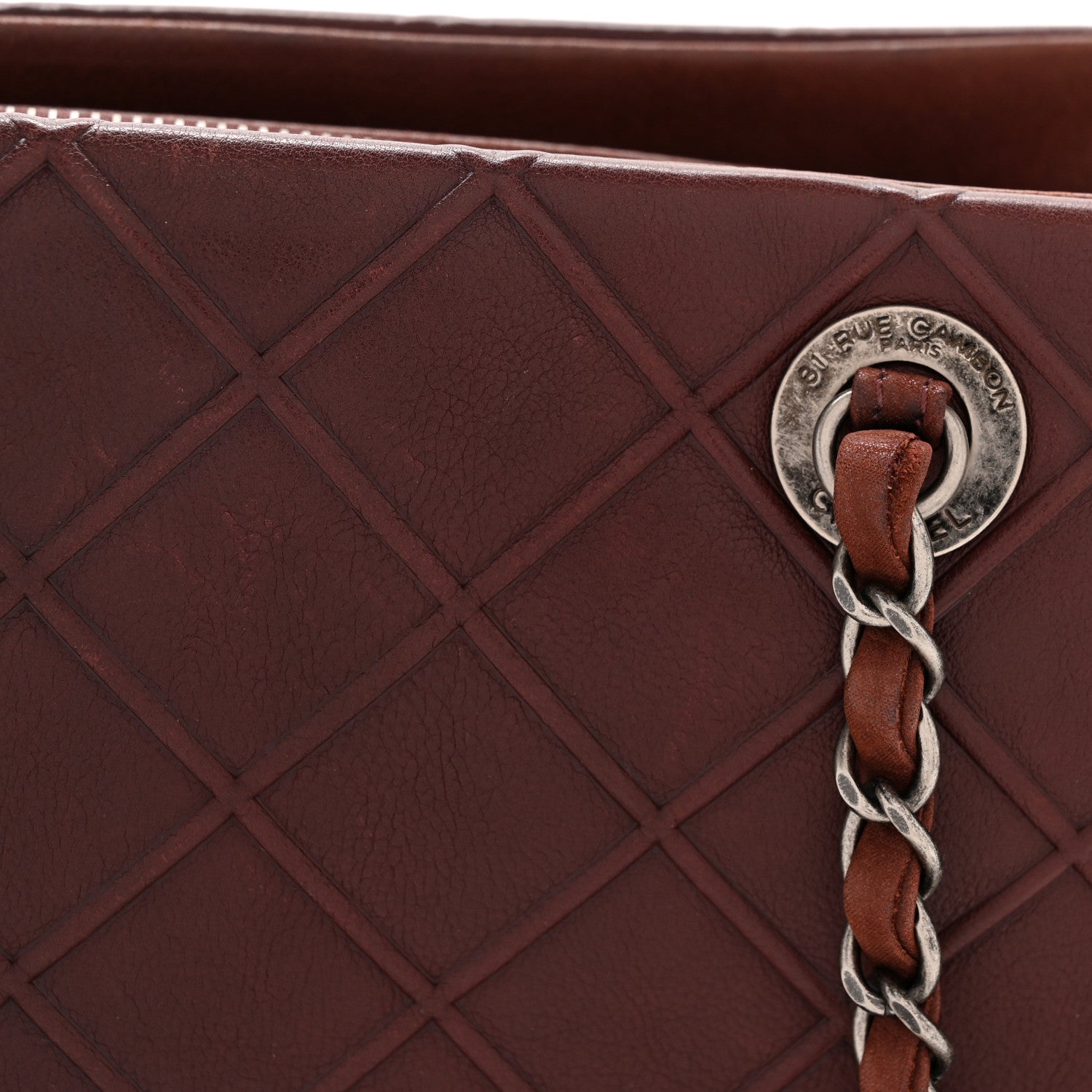 Chanel Calfskin Diamond Embossed Large CC Zip Shopping Tote Burgundy 13 of 15