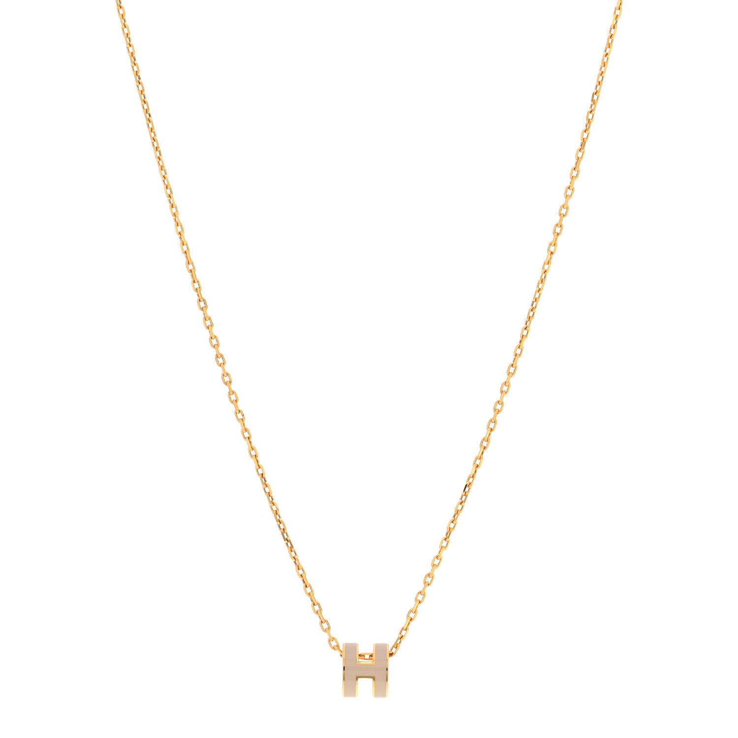 Hermes Lacquered Gold Mini Pop H Pendant Necklace Marron Glace 1 of 7