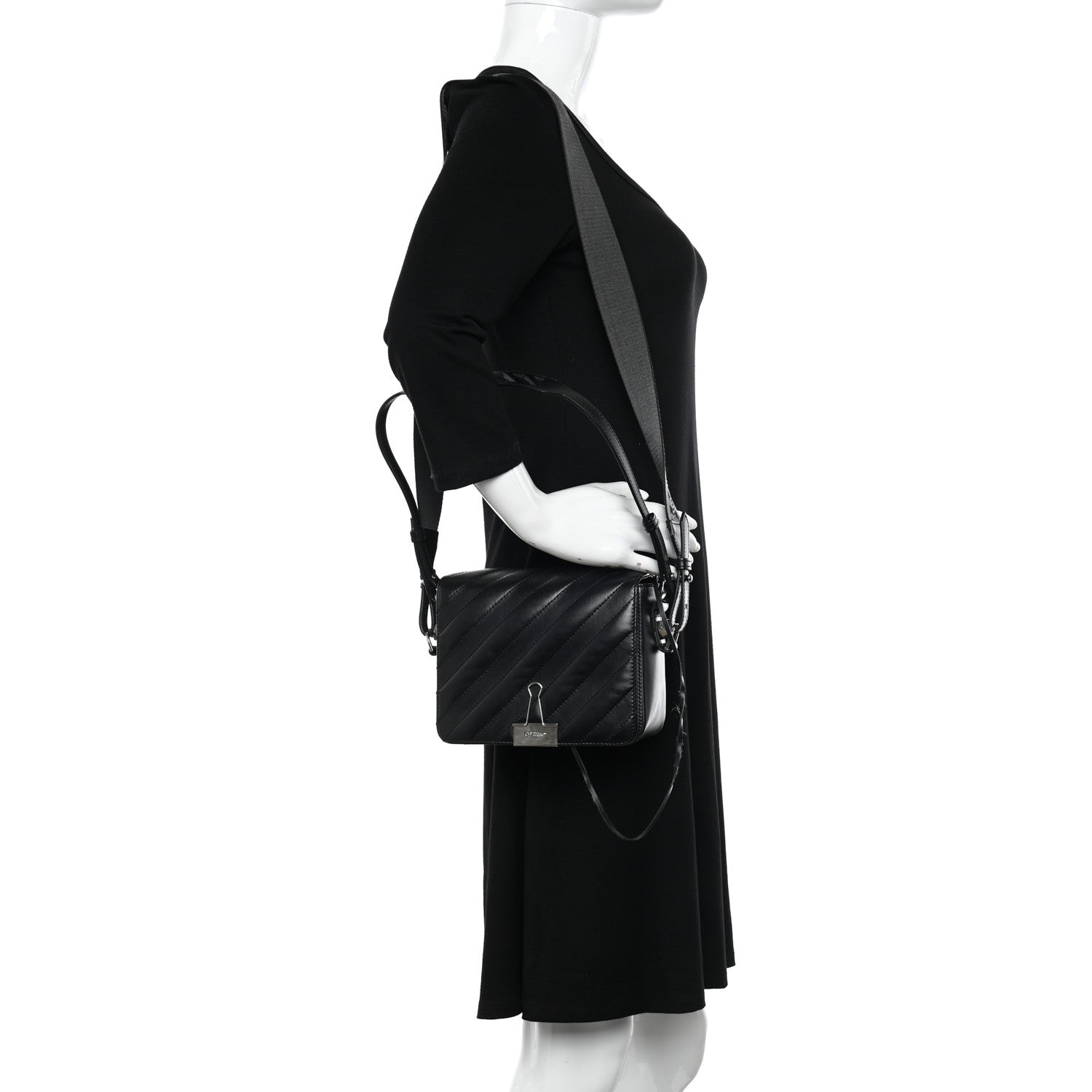 Off-White Calfskin Padded Diag Binder Flap Bag Black 2 of 11