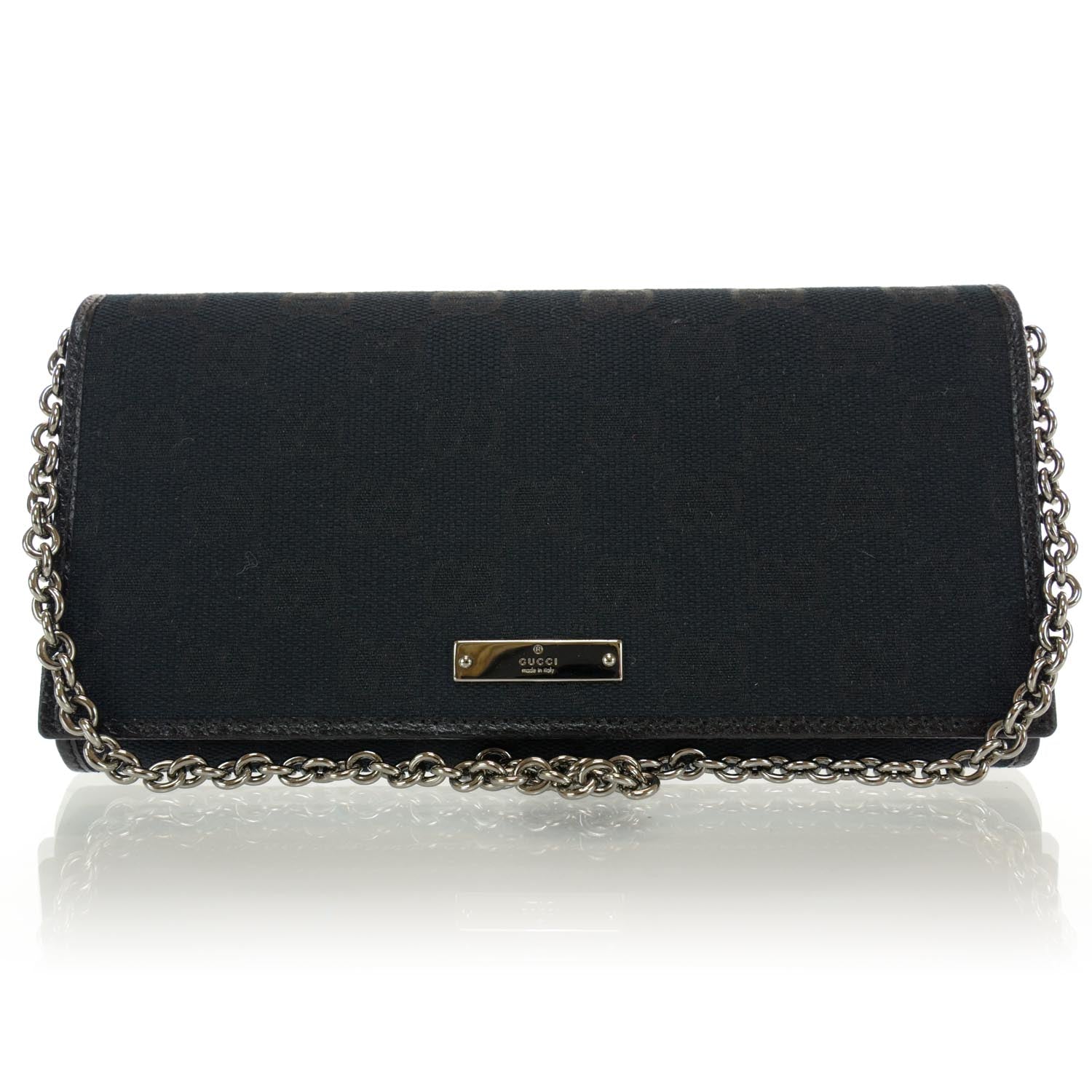 Gucci Monogram Metal Bar Chain Wallet Black 1 of 7
