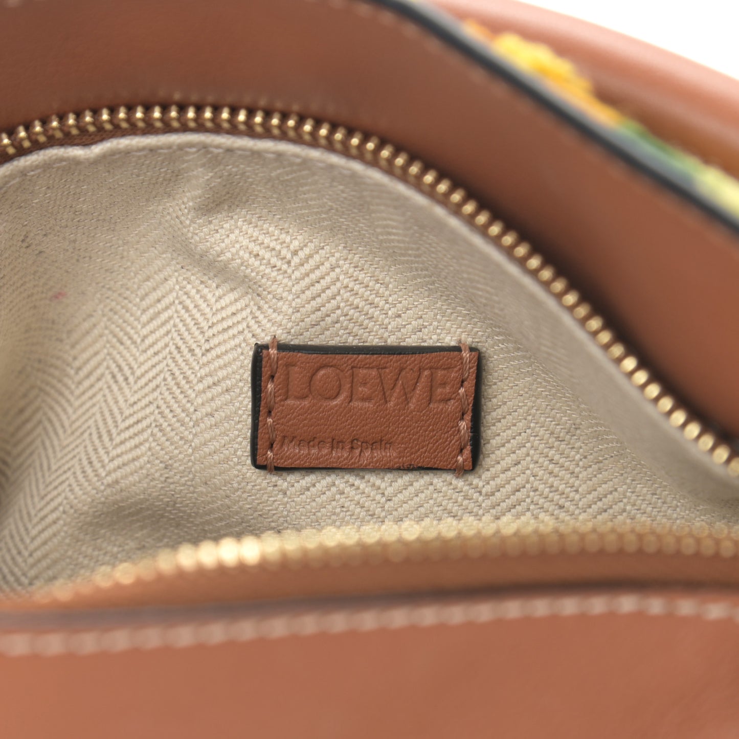 Calfskin Embroidered Floral Small Puzzle Bag Tan Yellow