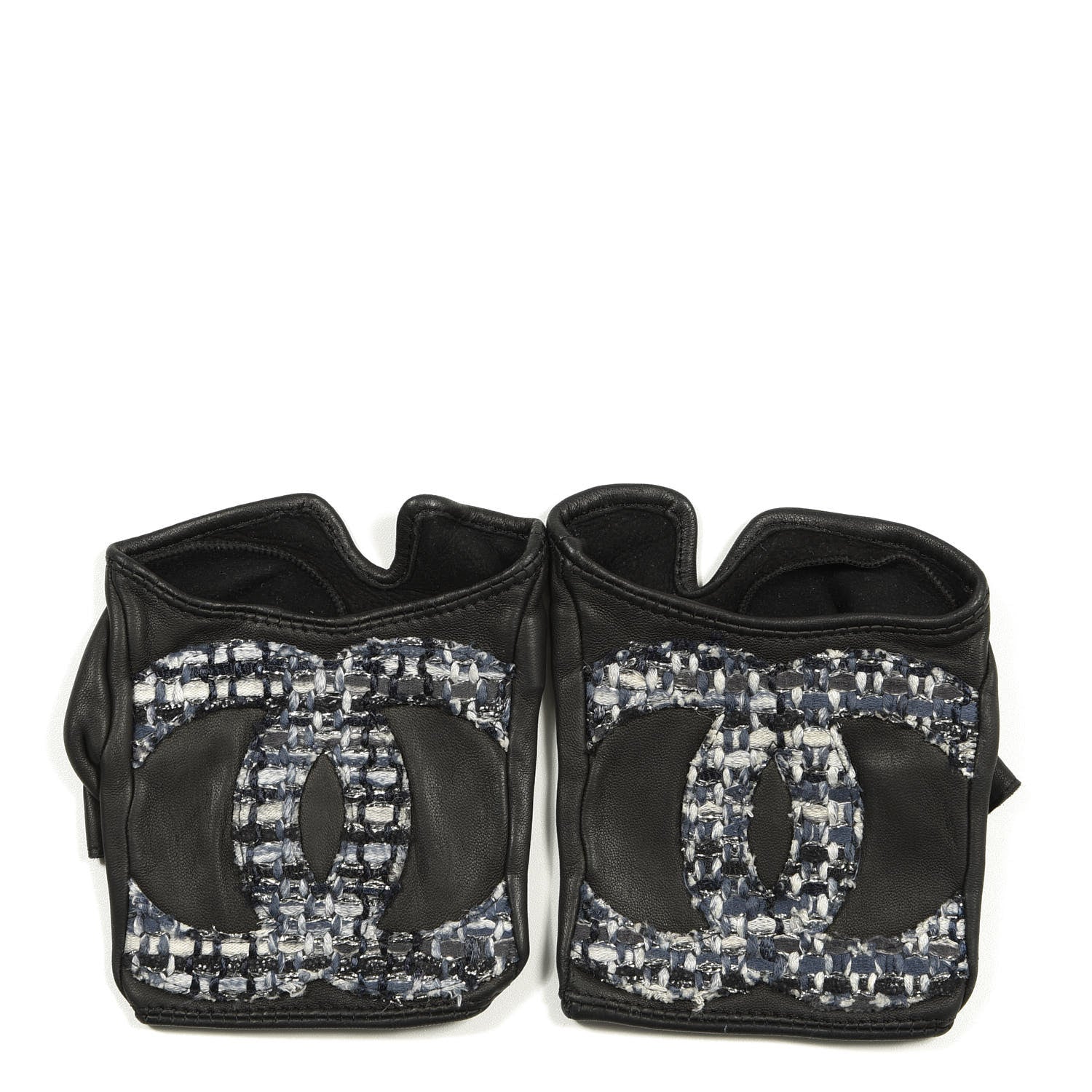 Chanel Lambskin Tweed CC Fingerless Gloves 7.5 Black 1 of 3