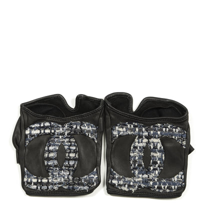 Chanel Lambskin Tweed CC Fingerless Gloves 7.5 Black 1 of 3