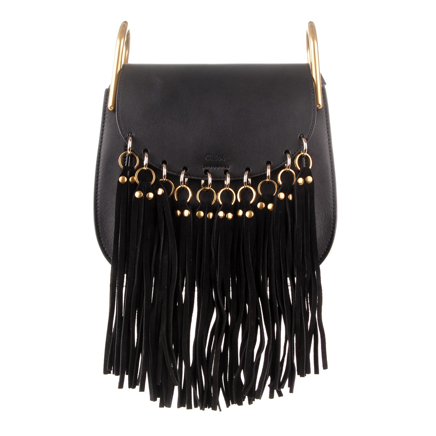 Chloe Calfskin Small Hudson Fringe Shoulder Bag Black 1 of 6