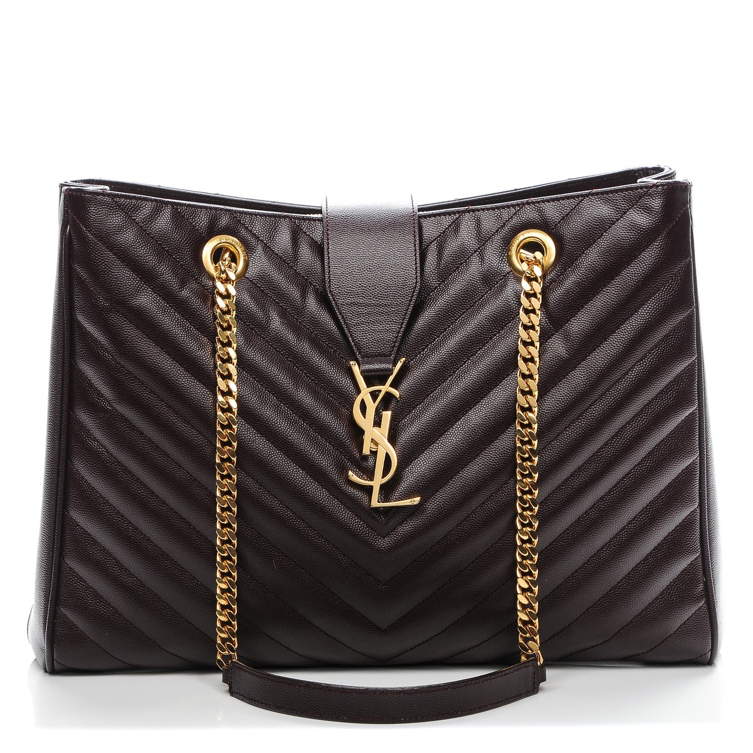 Saint Laurent Grain De Poudre Matelasse Chevron Monogram Shopping Bag Amarena 1 of 8